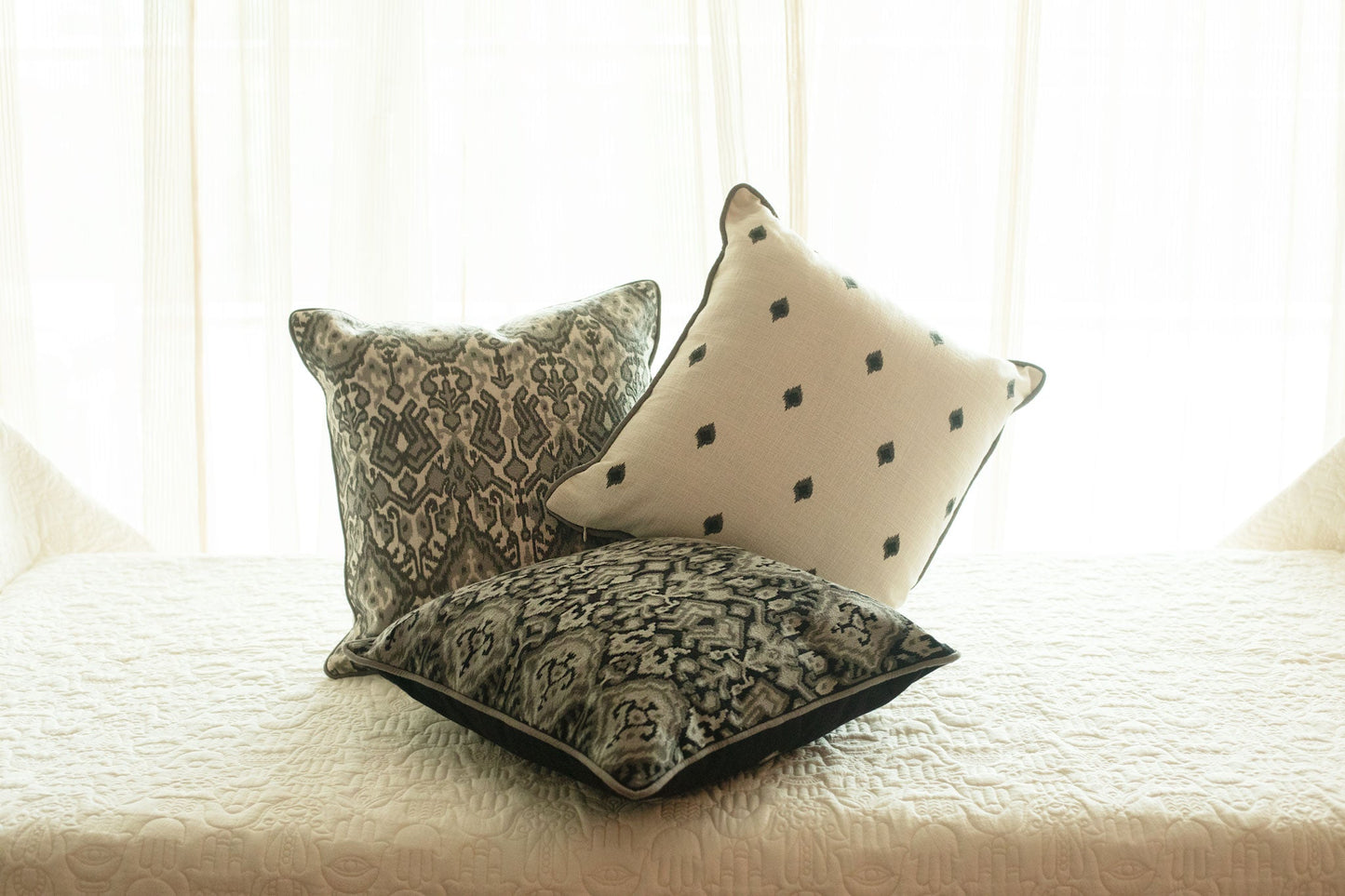 Patan Ikat Embroidered Beige Double Sided Cushion Cover