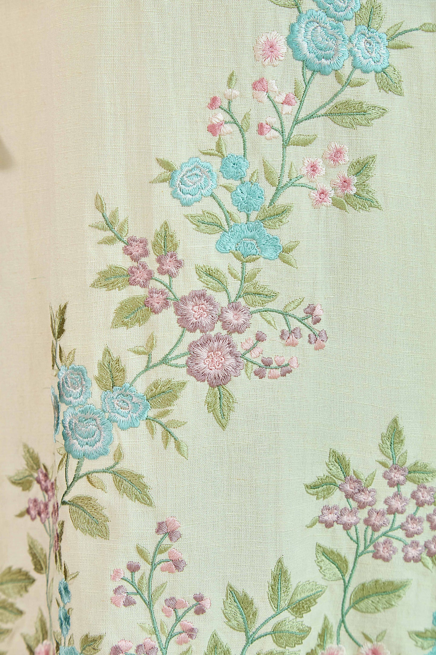 SAANJH BLOOM Ivory Linen Kurta and Salwar suit with embroidered Vine and scallops