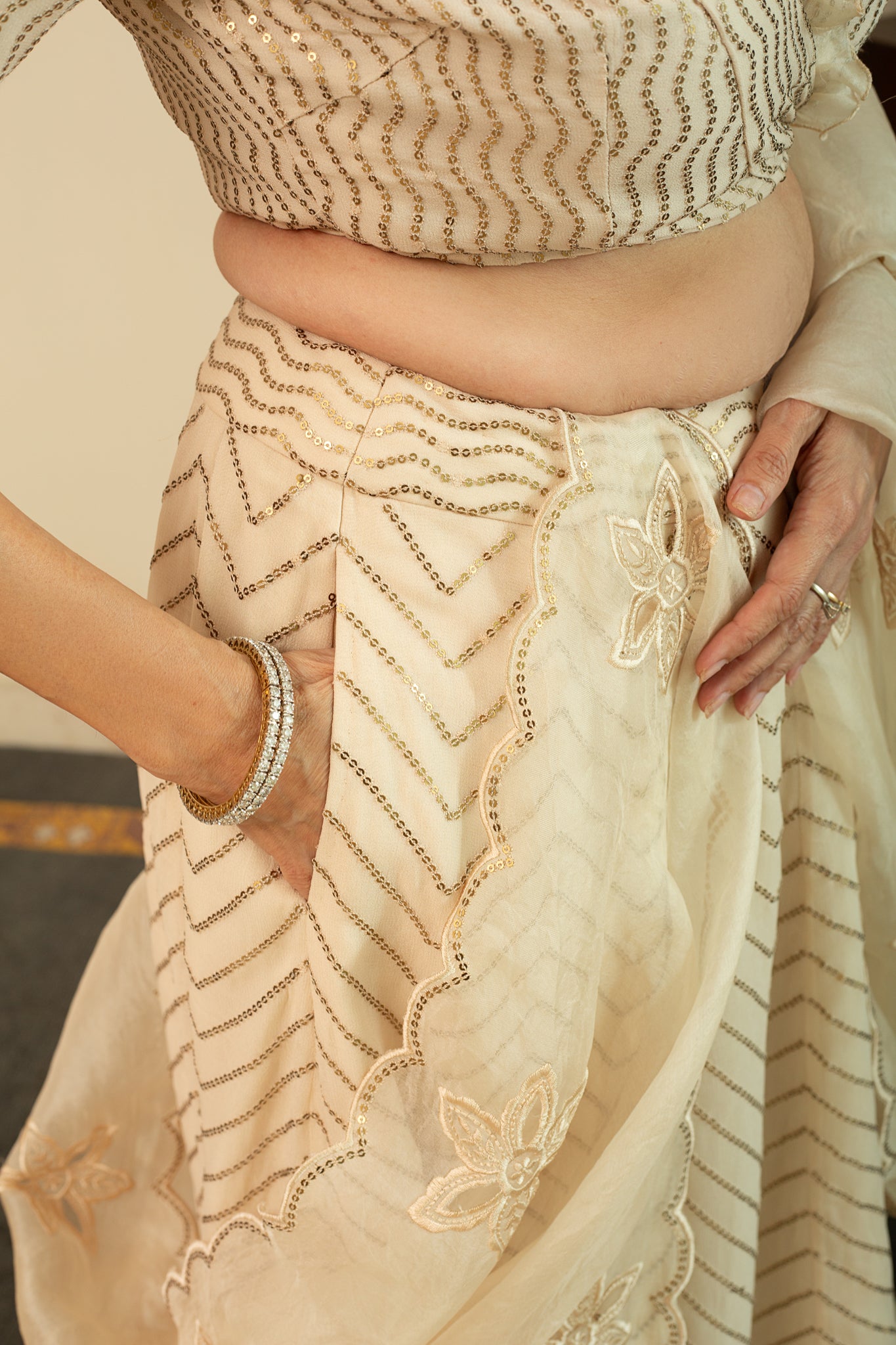 NAFISA Ecru Sequence Frill Lehenga