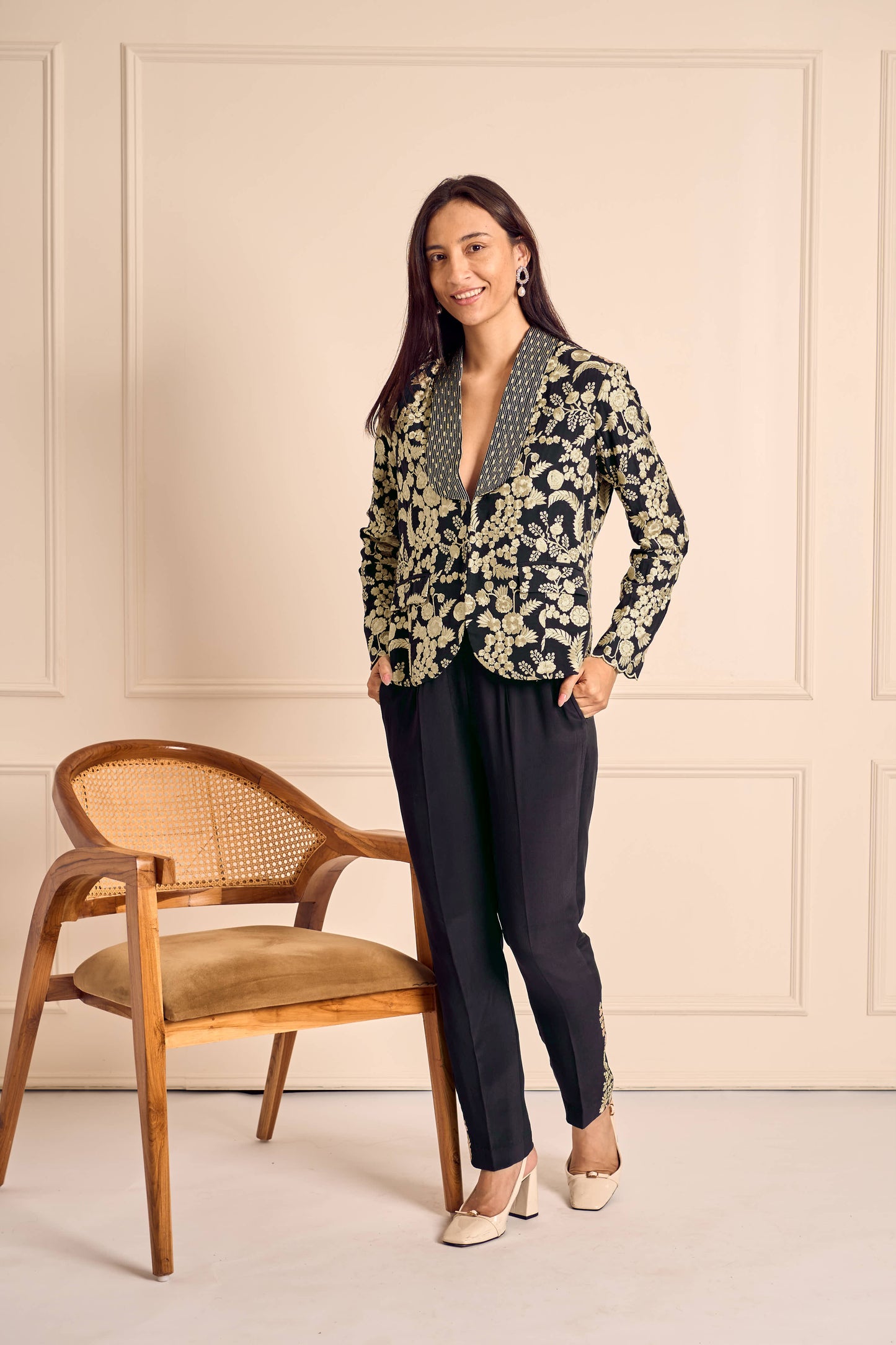 NAAZ Black Pure silk crepe Embroidered jacket