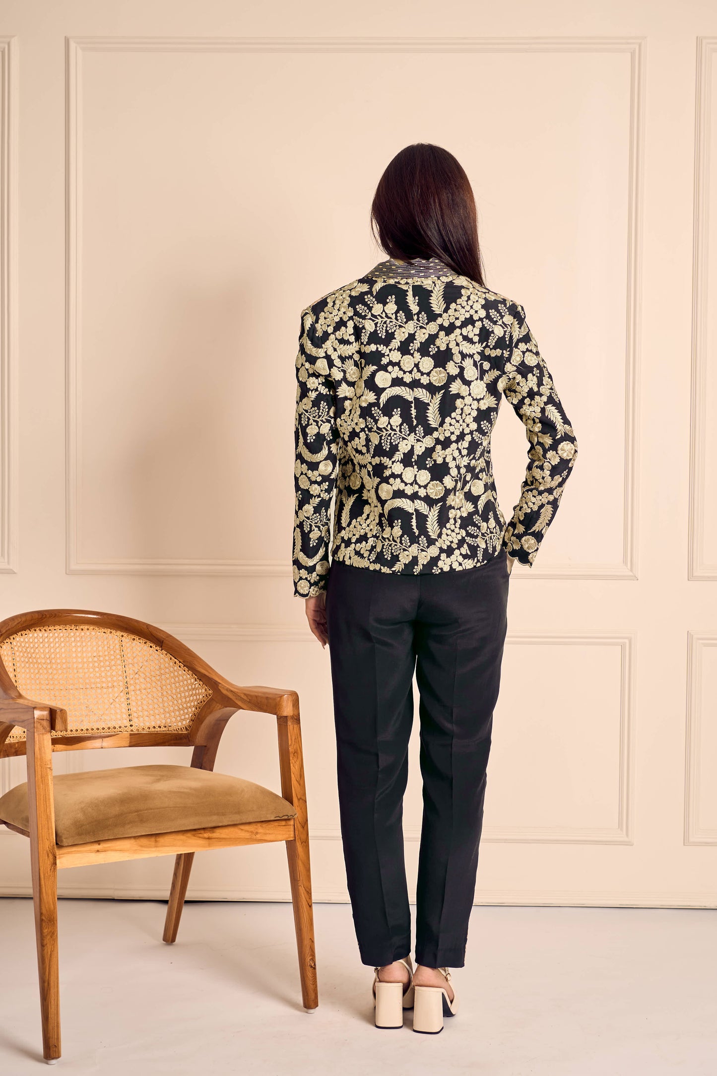 NAAZ Black Pure silk crepe Embroidered jacket