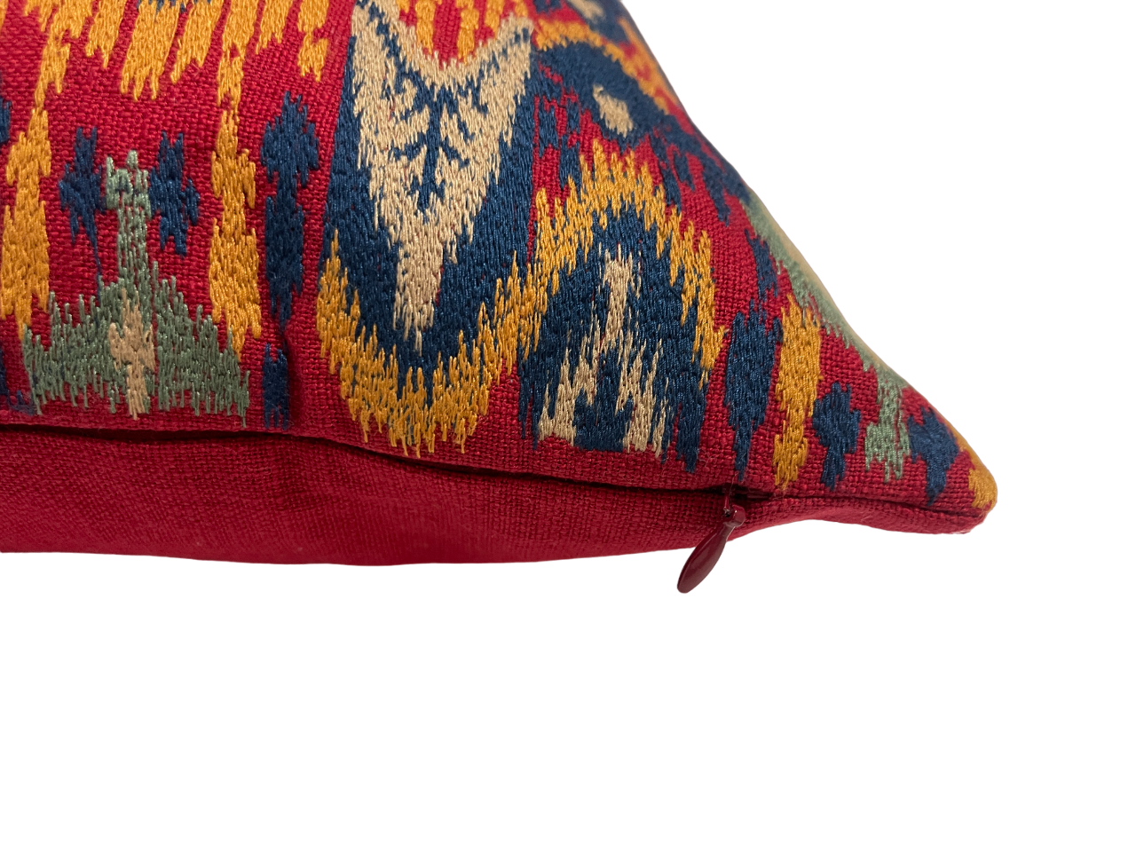 Balangir Ikat Embroidered Red Cushion Cover