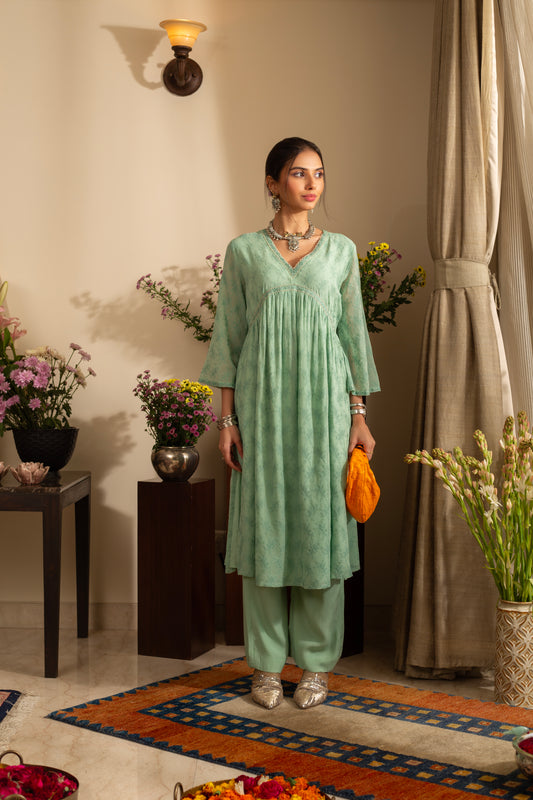 KHUS SEA GREEN PURE GEORGETTE 2 PC COORD SET