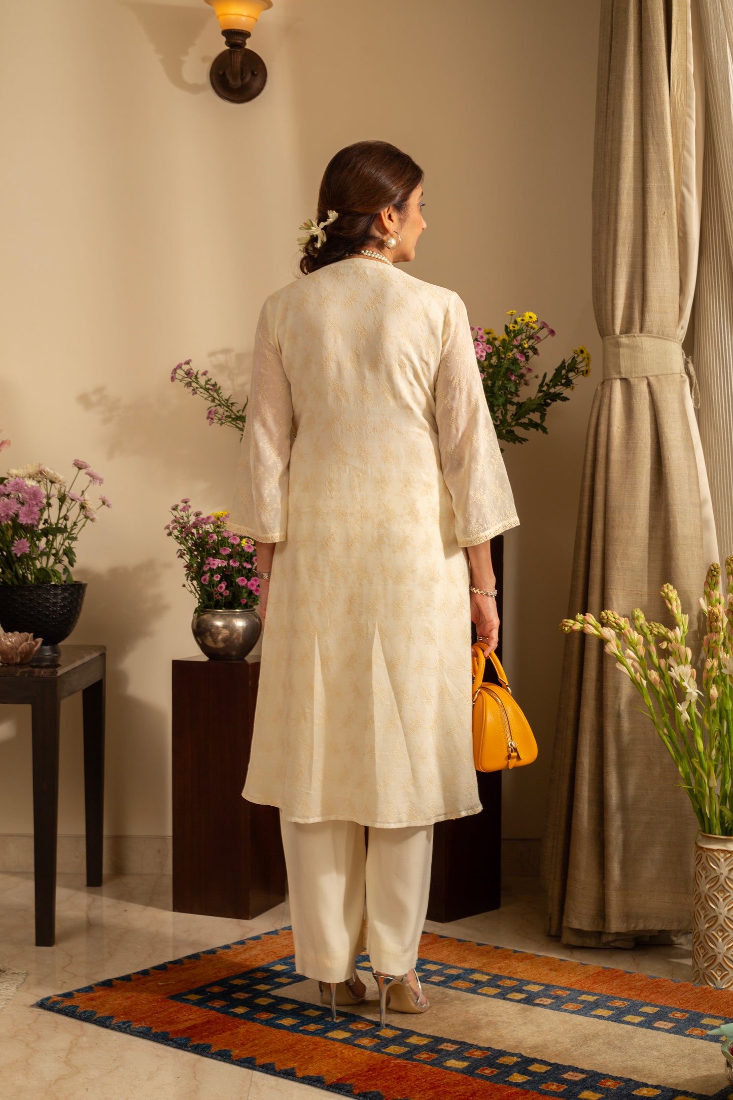 Khus Ivory Pure Silk Georgette Embroidered 2 Pc Coord Suit Set