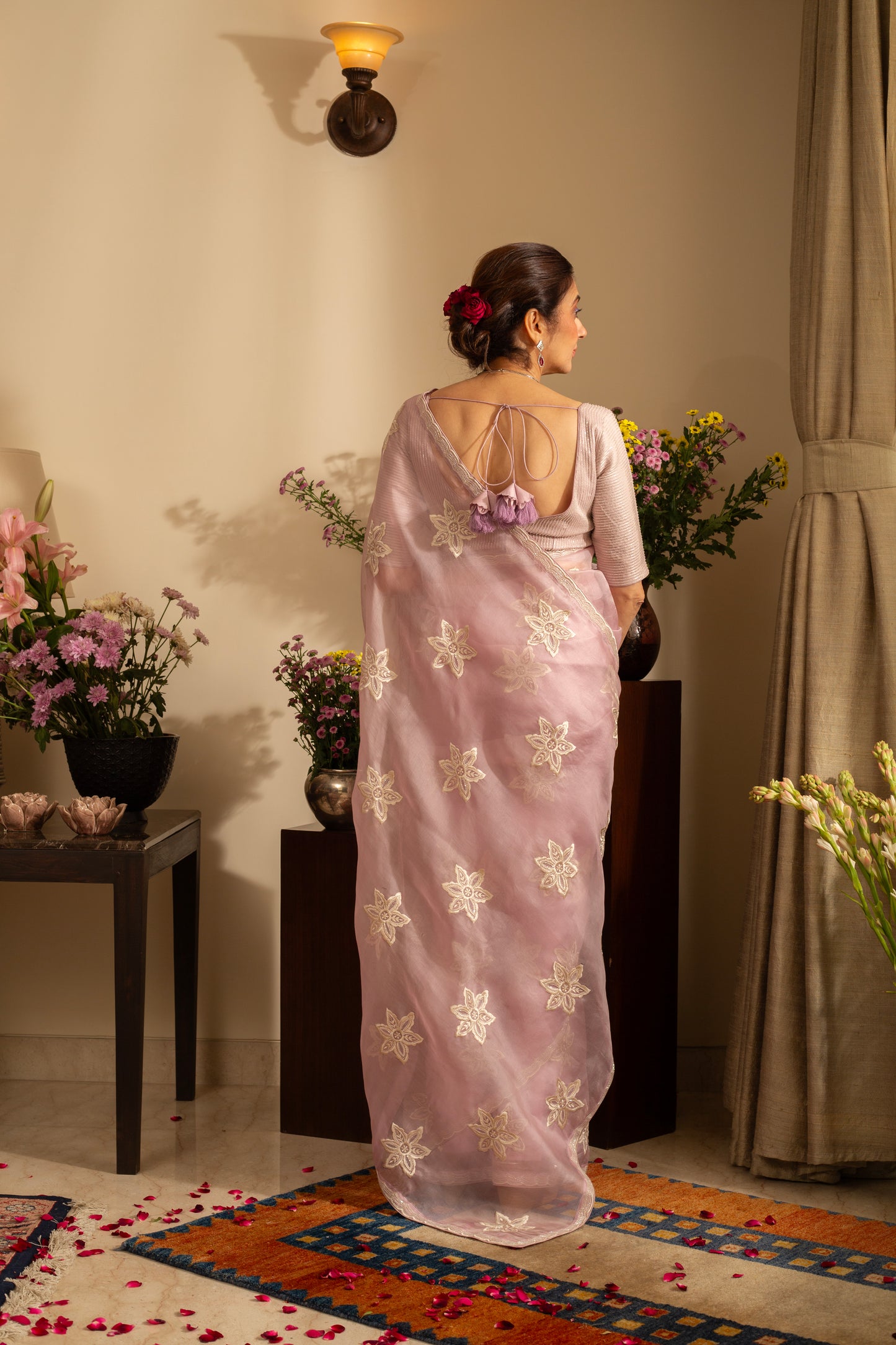 Nargis Lilac Pure Silk Organza Saree Embroidered with Bead Work