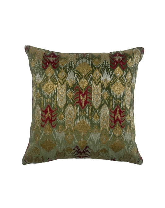 Opulence Ikat Embroidered Sage Green Square Cushion Cover