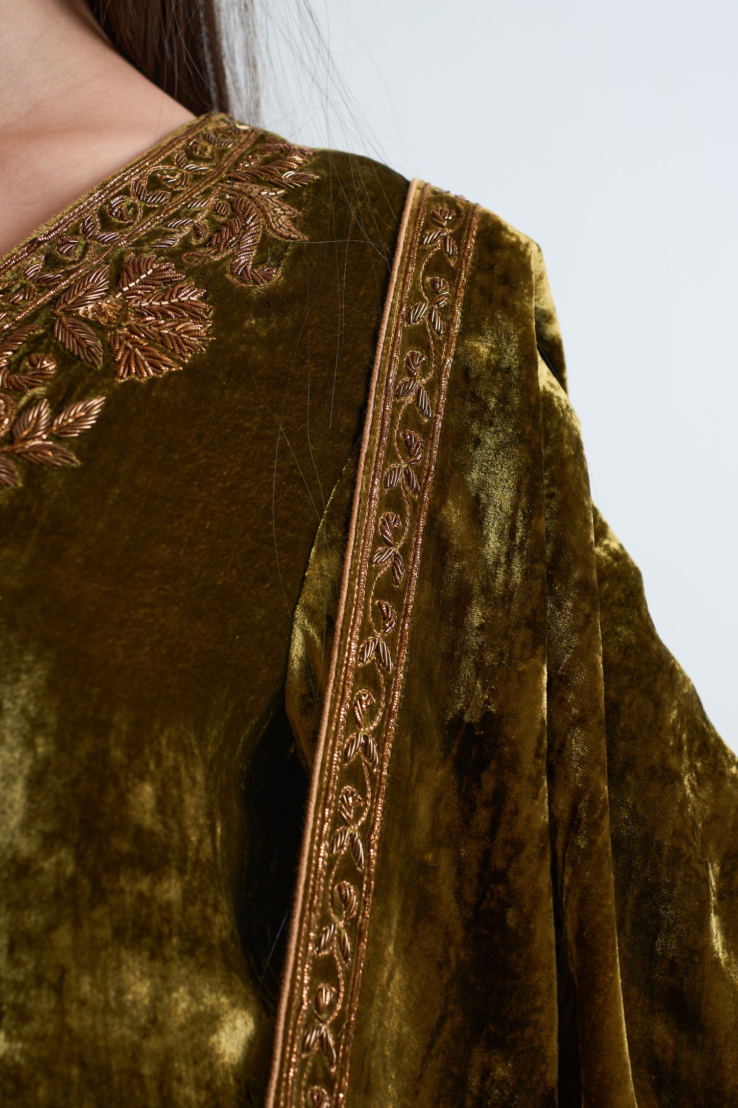 Kesar Mehendi Green Pure Silk Velvet Kurta Set with Heavy Duptta