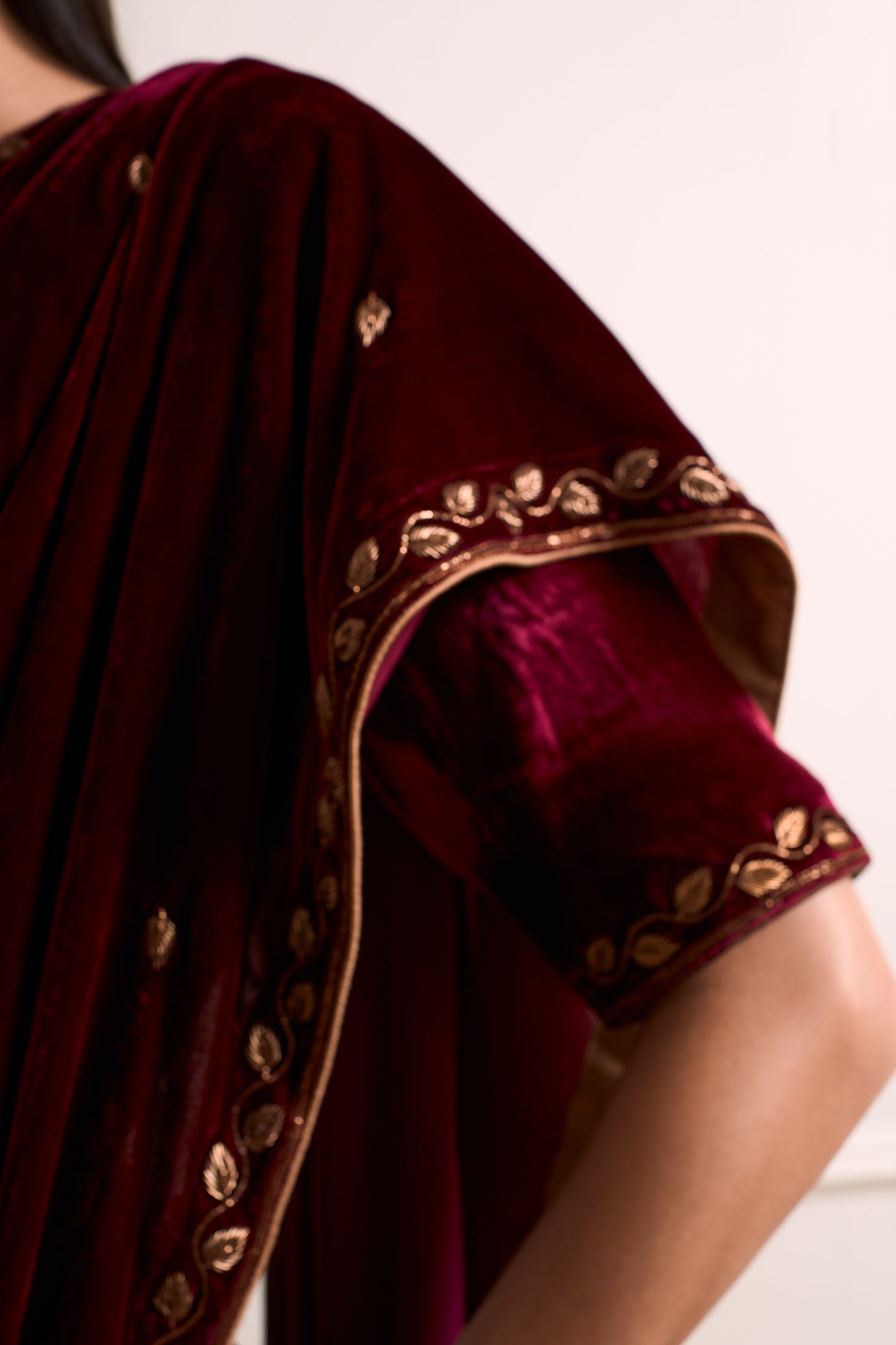 Mogra Wine Stitched Saree 3 piece set
