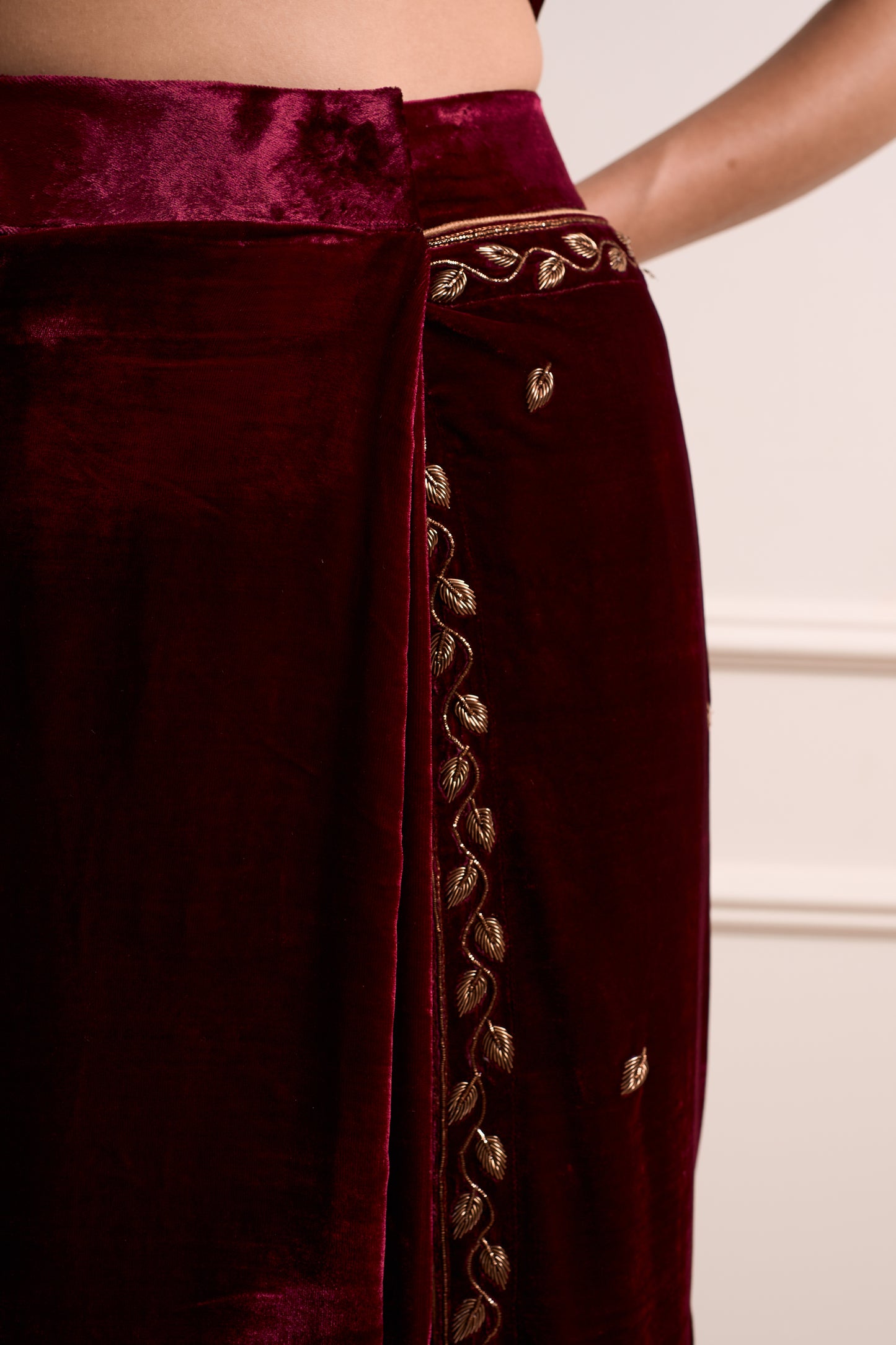 Mogra Wine Stitched Saree 3 piece set