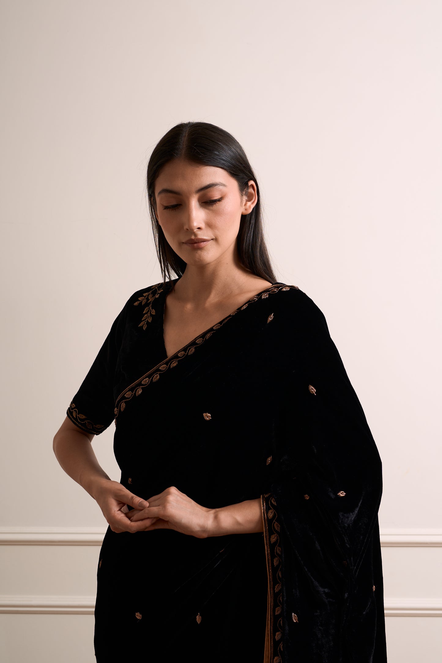 Mogra Black Stitched Saree 3piece set