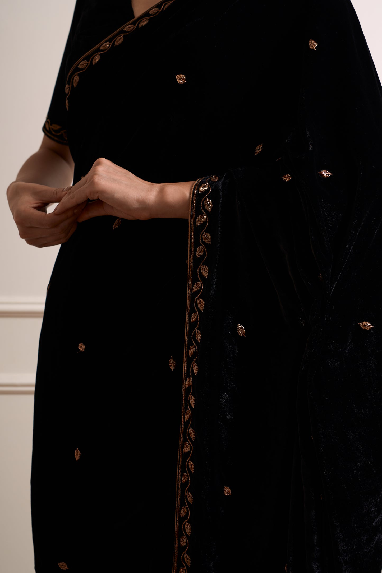 Mogra Black Stitched Saree 3piece set