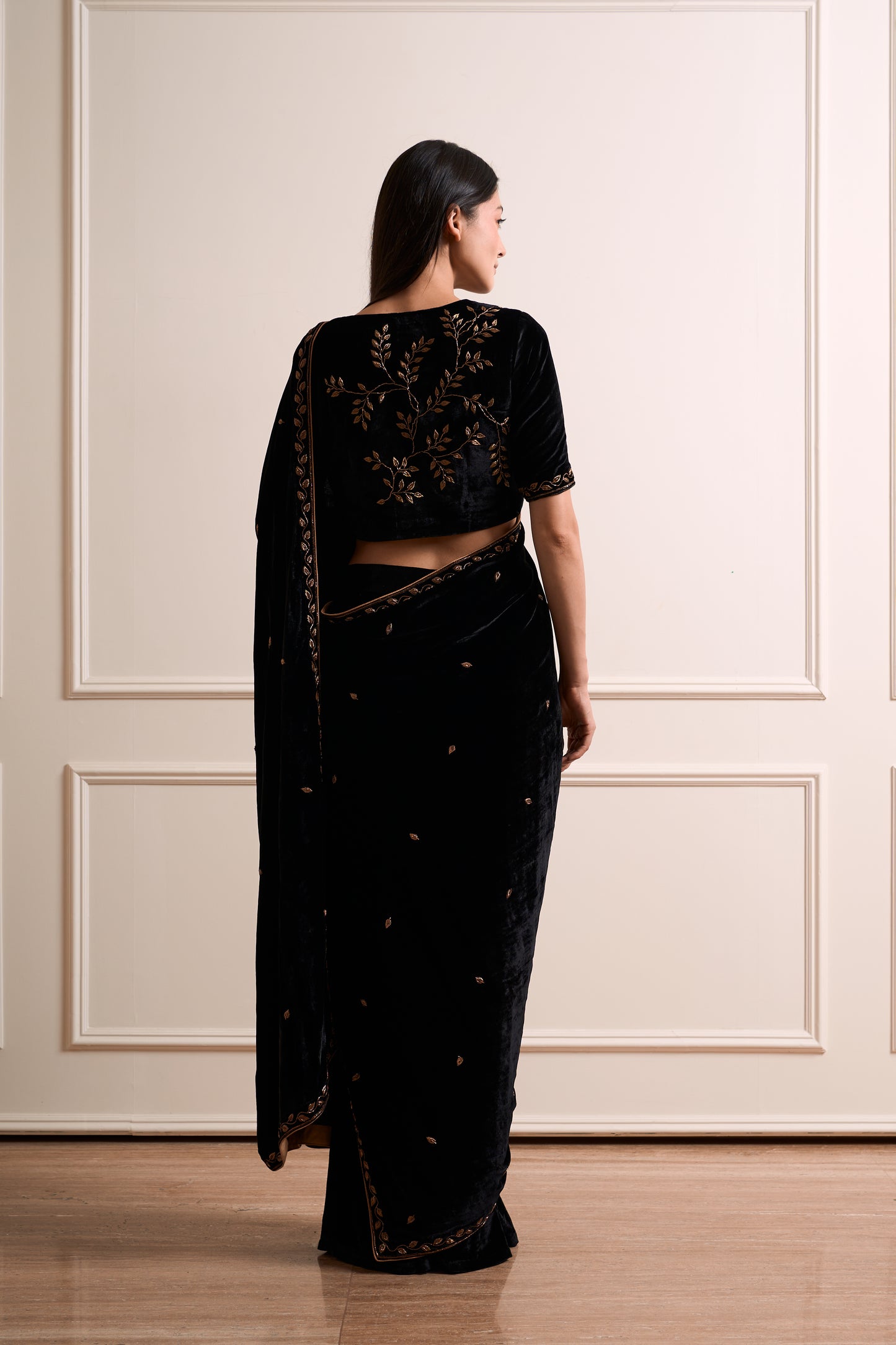 Mogra Black Stitched Saree 3piece set