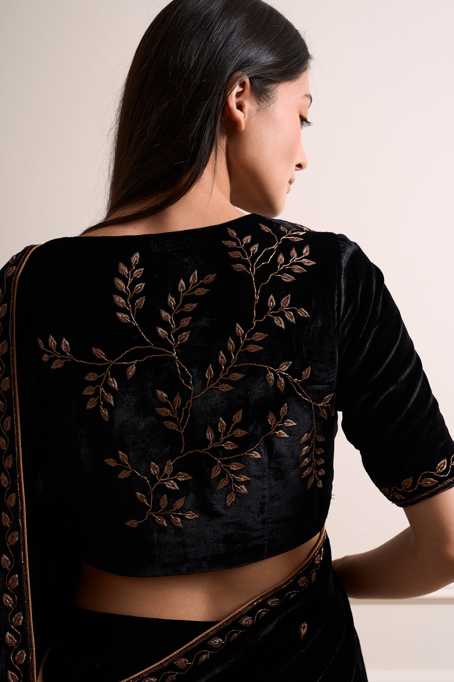 Mogra Black Stitched Saree 3piece set