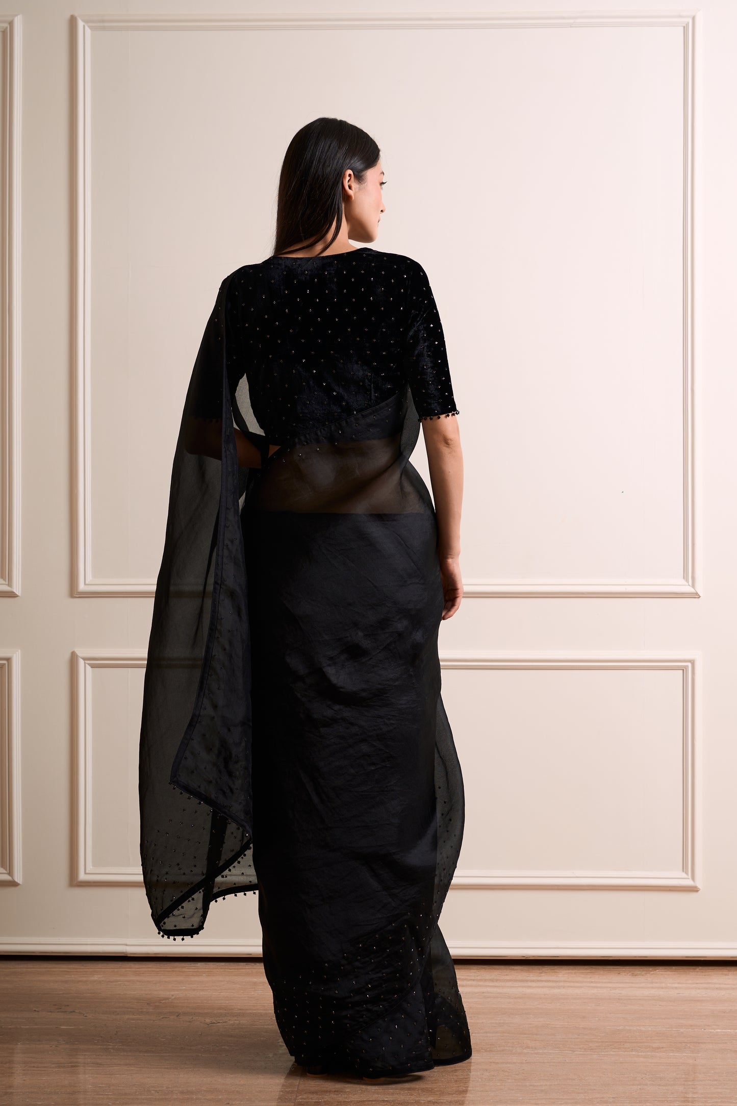 Parijat Black Organza Cutdana Saree