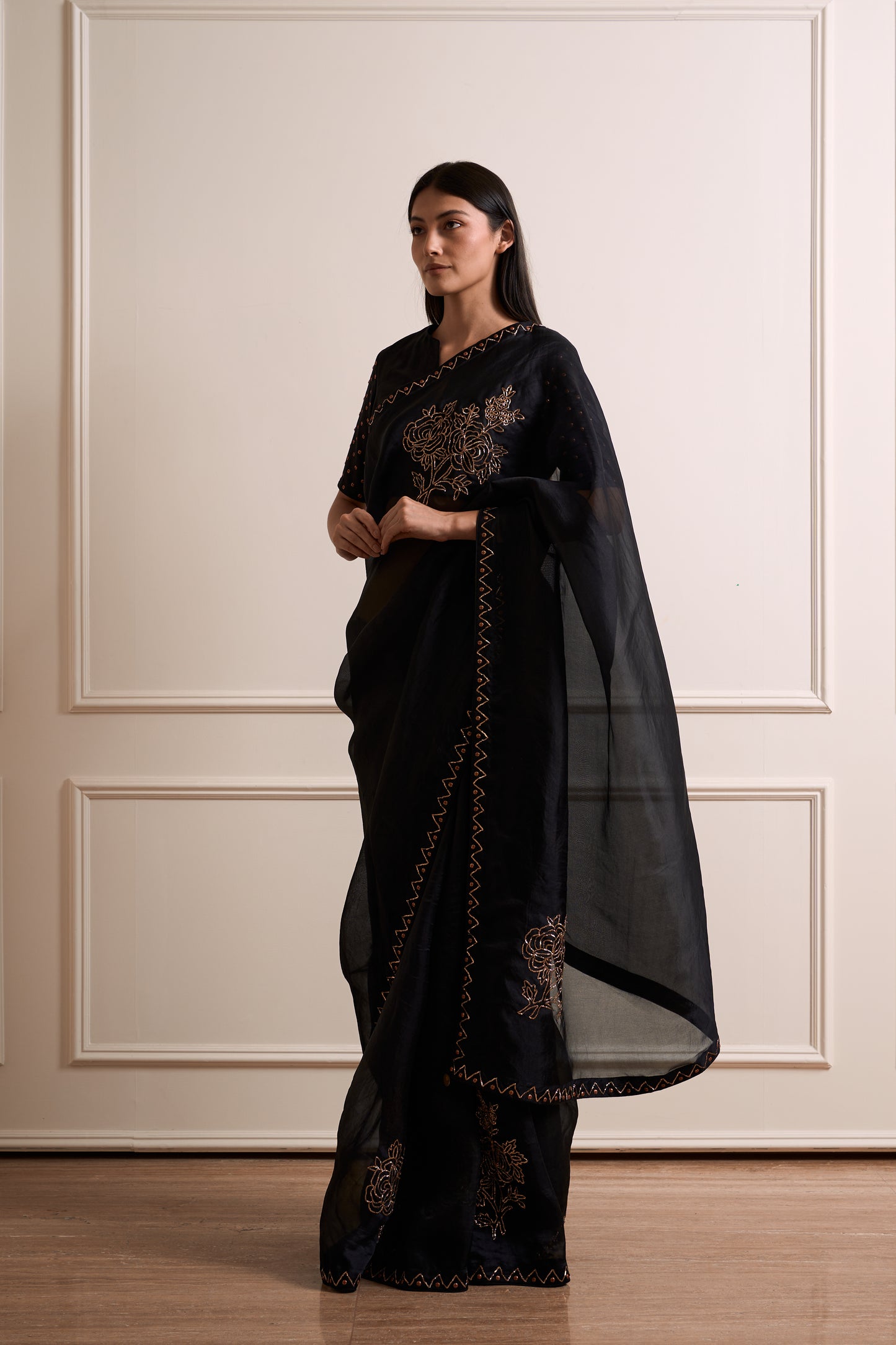 Tulsi Black Organza Metal Detail Saree