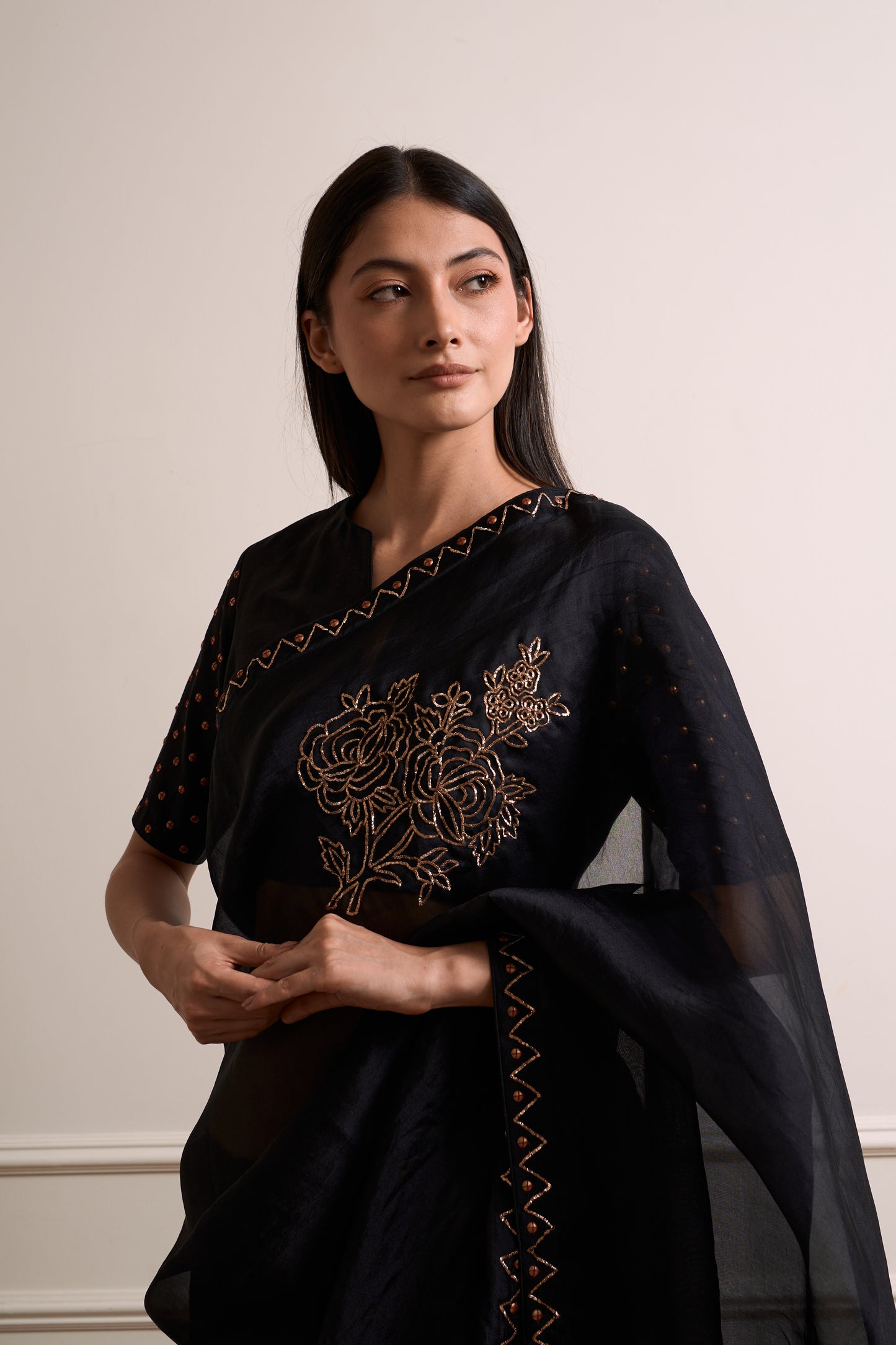 Tulsi Black Organza Metal Detail Saree
