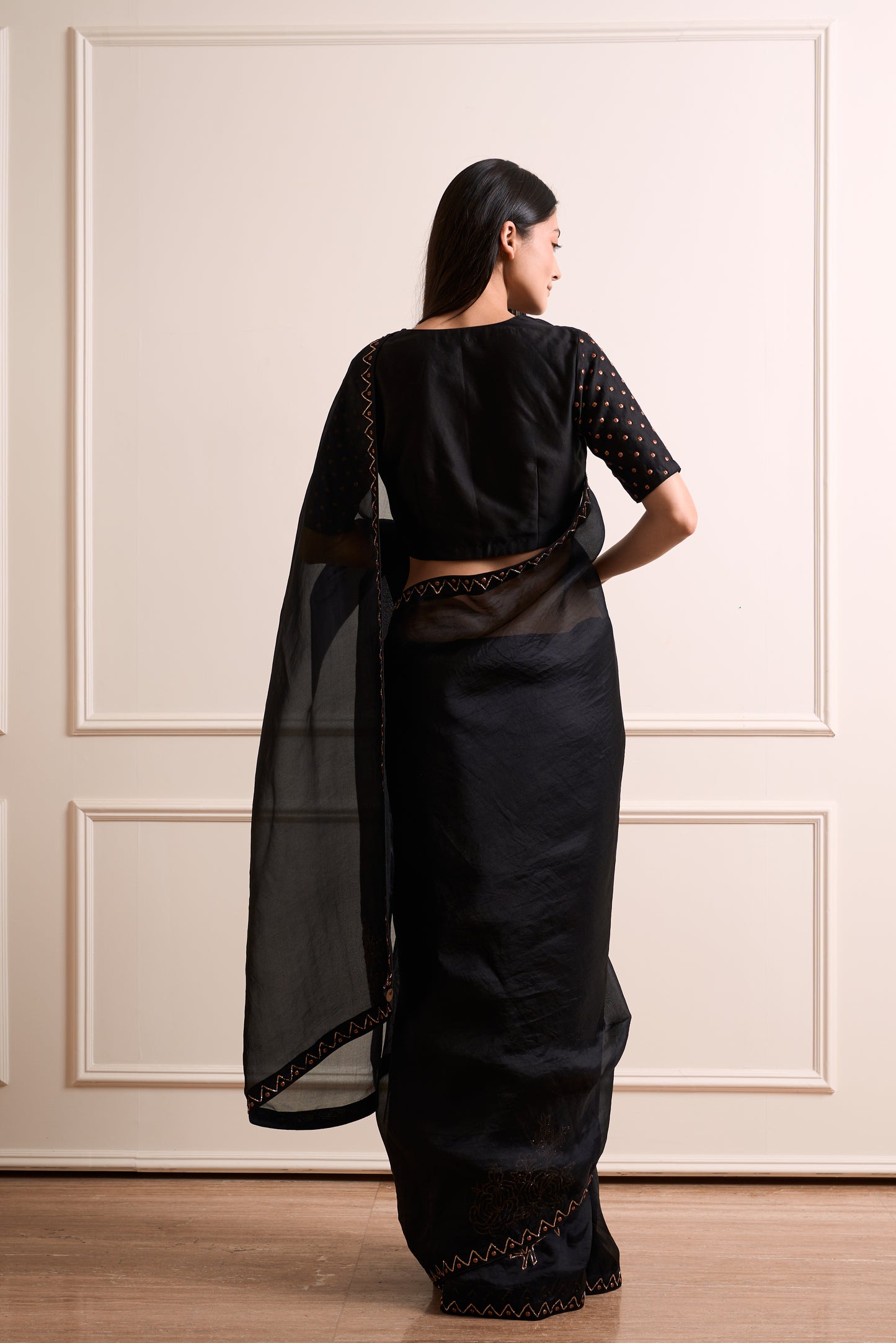 Tulsi Black Organza Metal Detail Saree