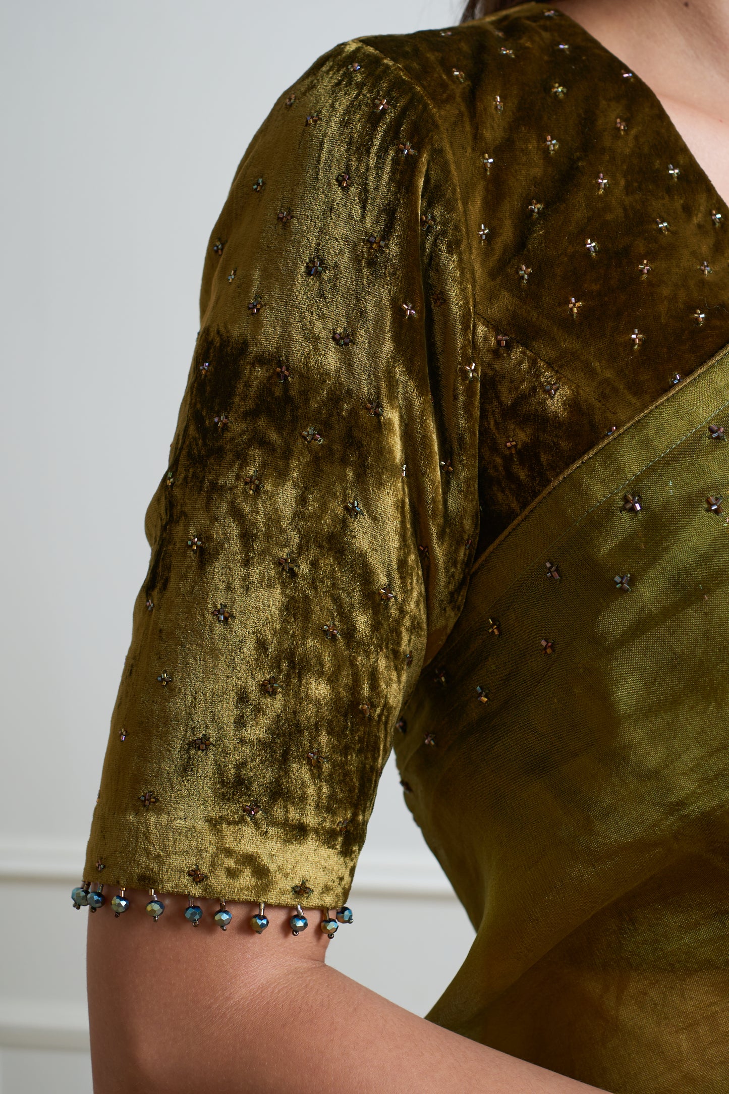 Parijat Mehendi Green Organza Cutdana Saree