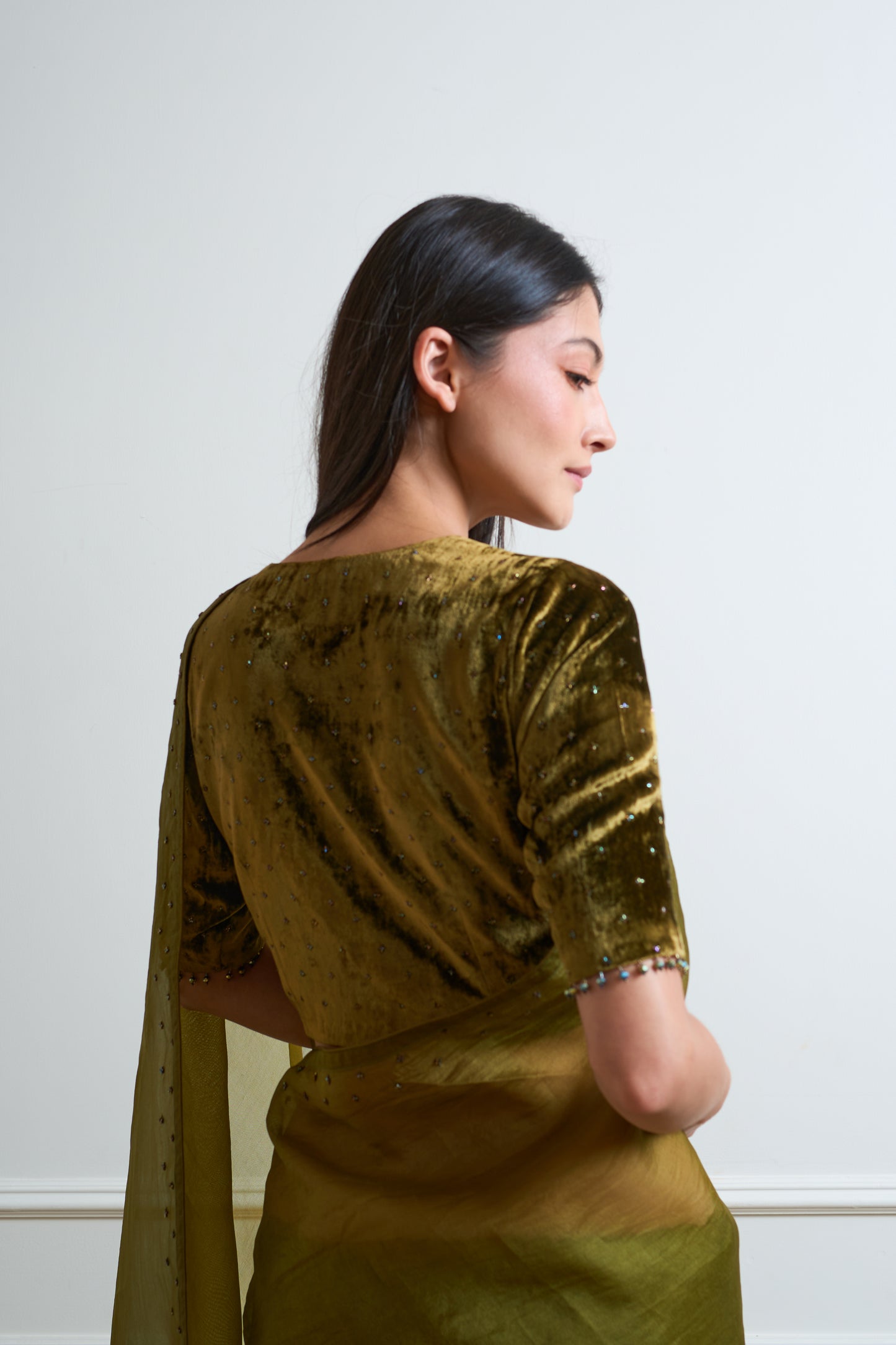 Parijat Mehendi Green Organza Cutdana Saree