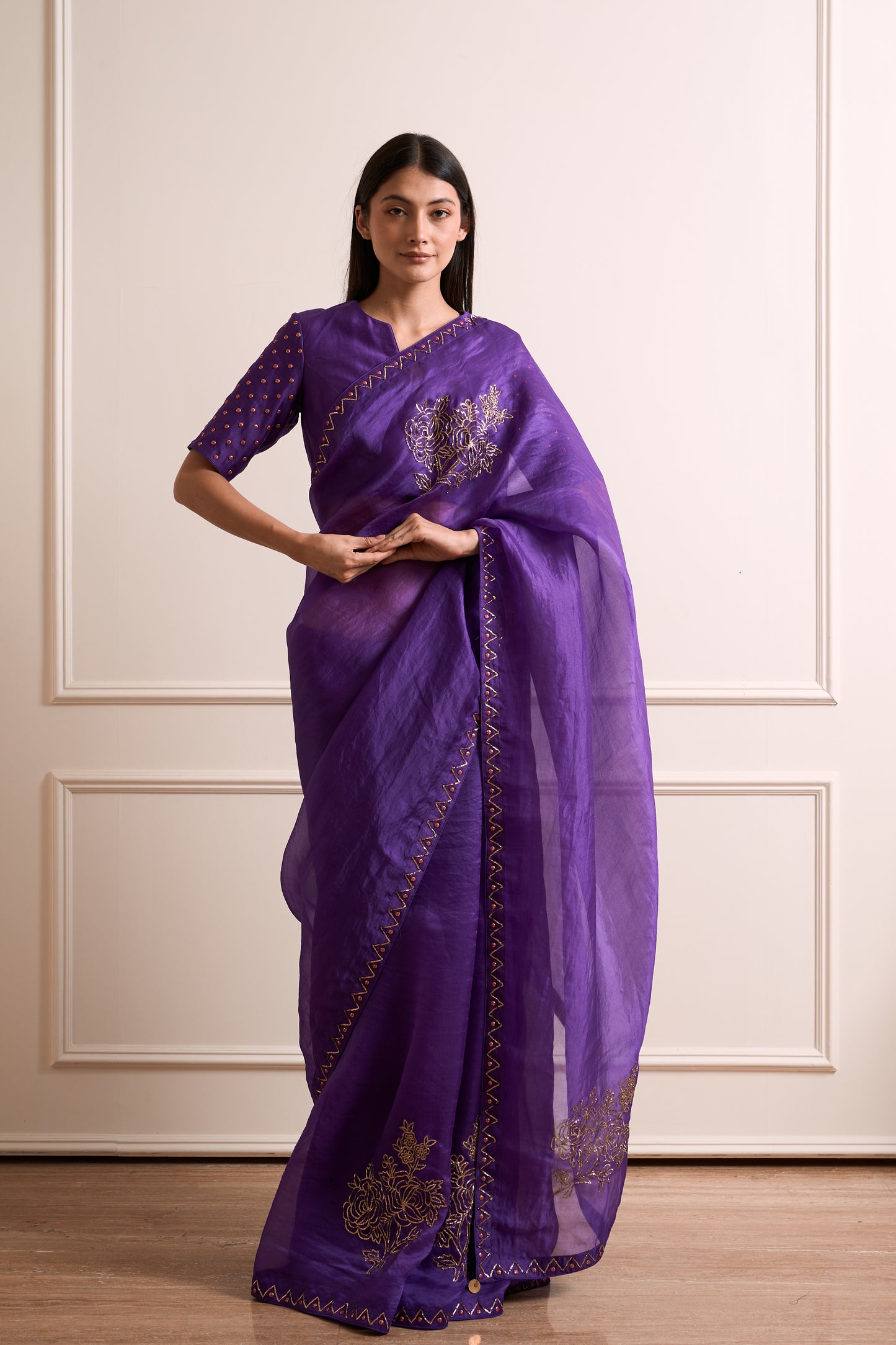Tulsi Violet Organza Metal Detail Saree
