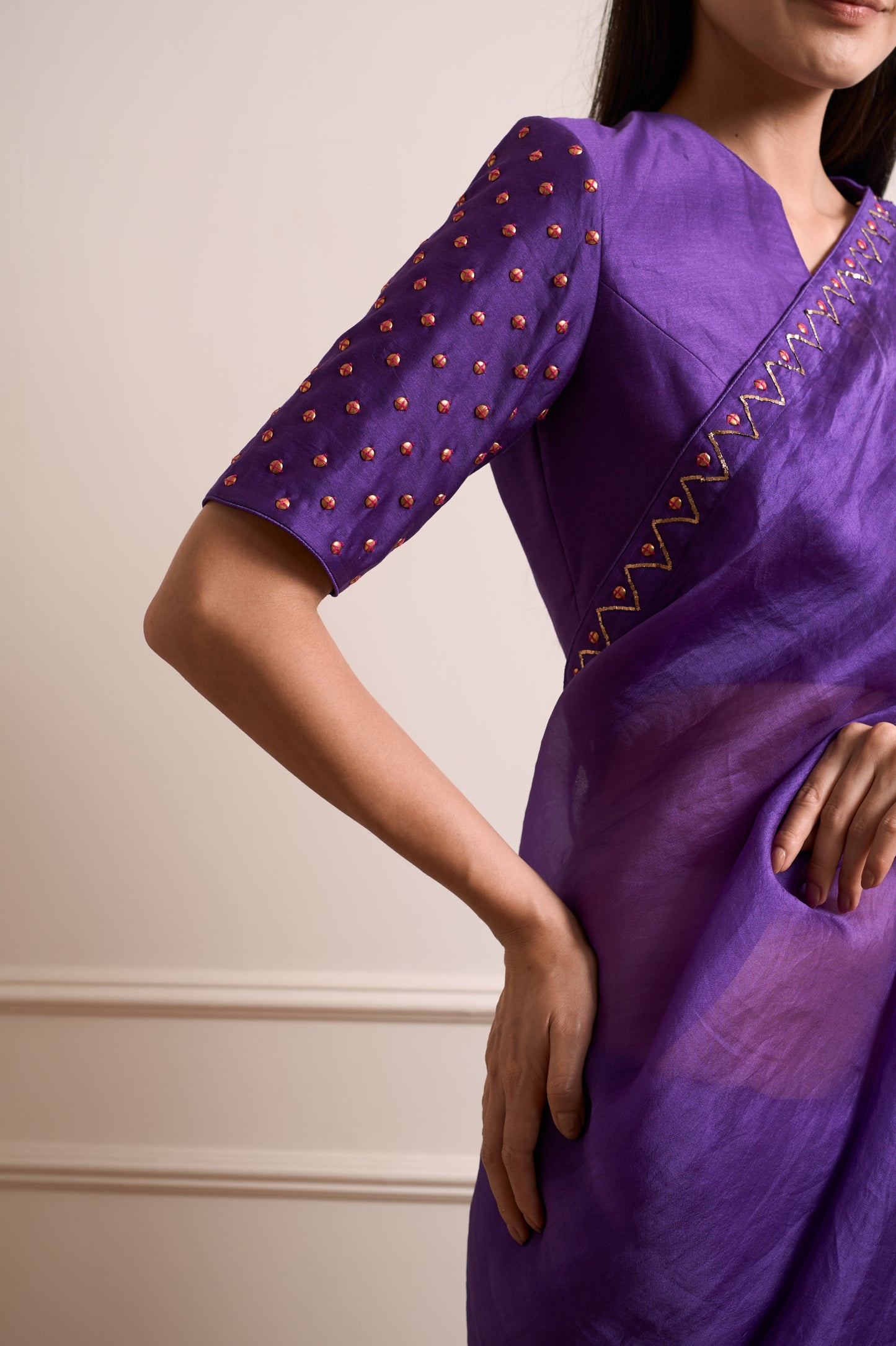 Tulsi Violet Organza Metal Detail Saree