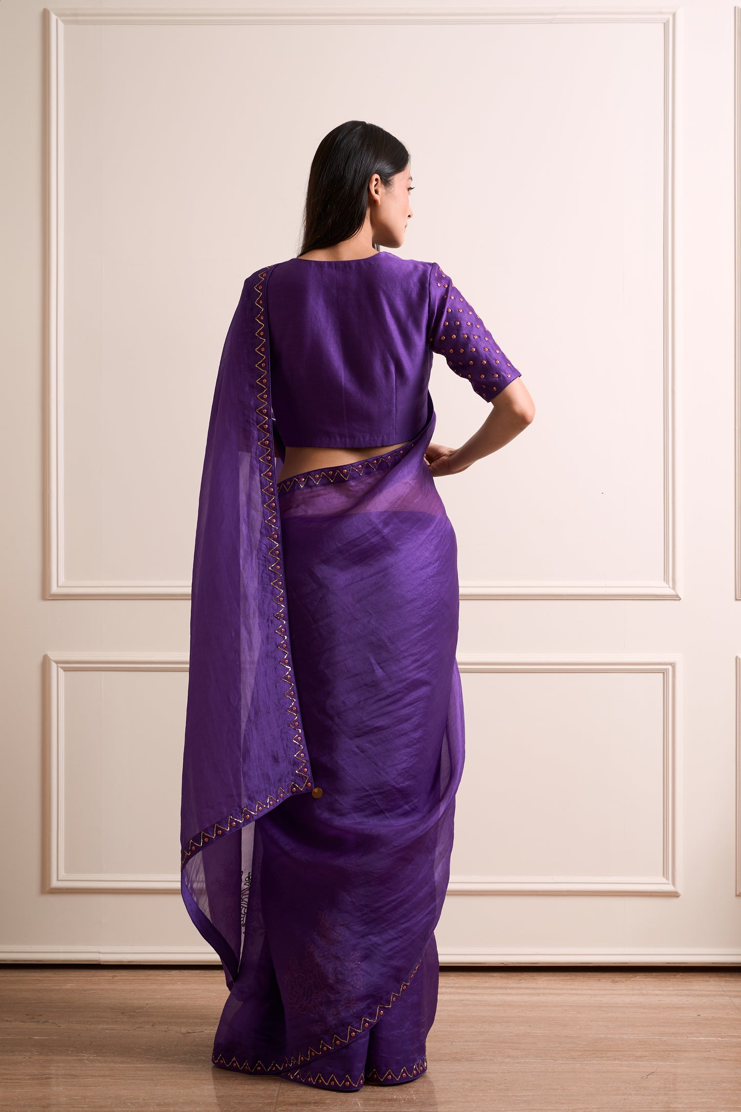 Tulsi Violet Organza Metal Detail Saree