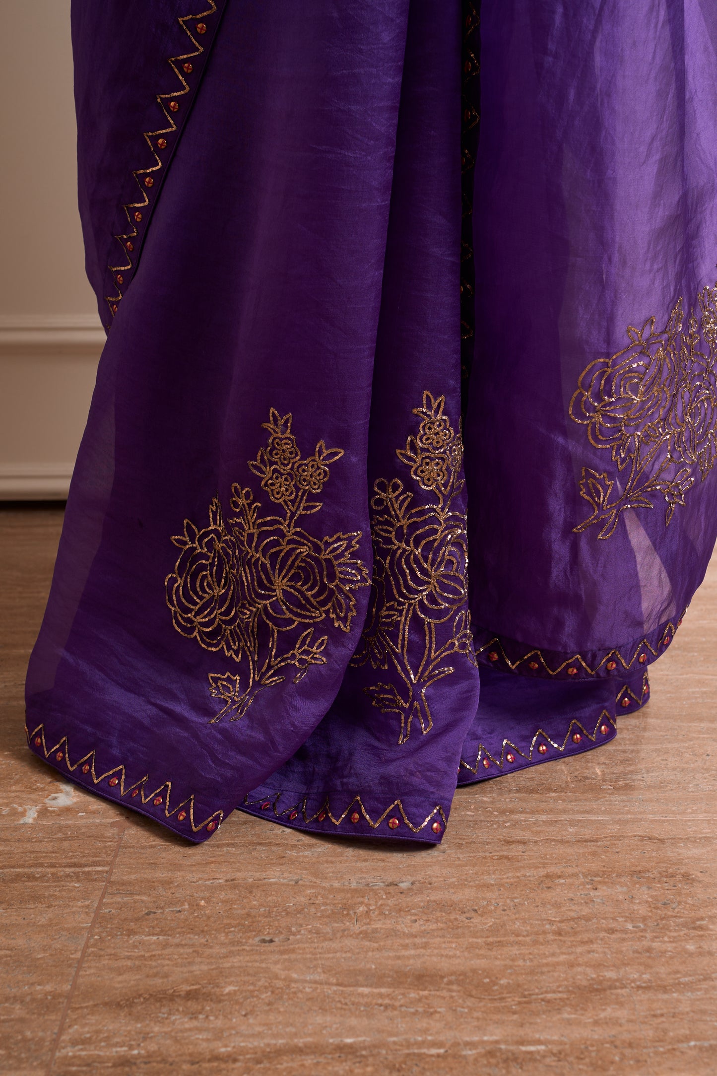 Tulsi Violet Organza Metal Detail Saree