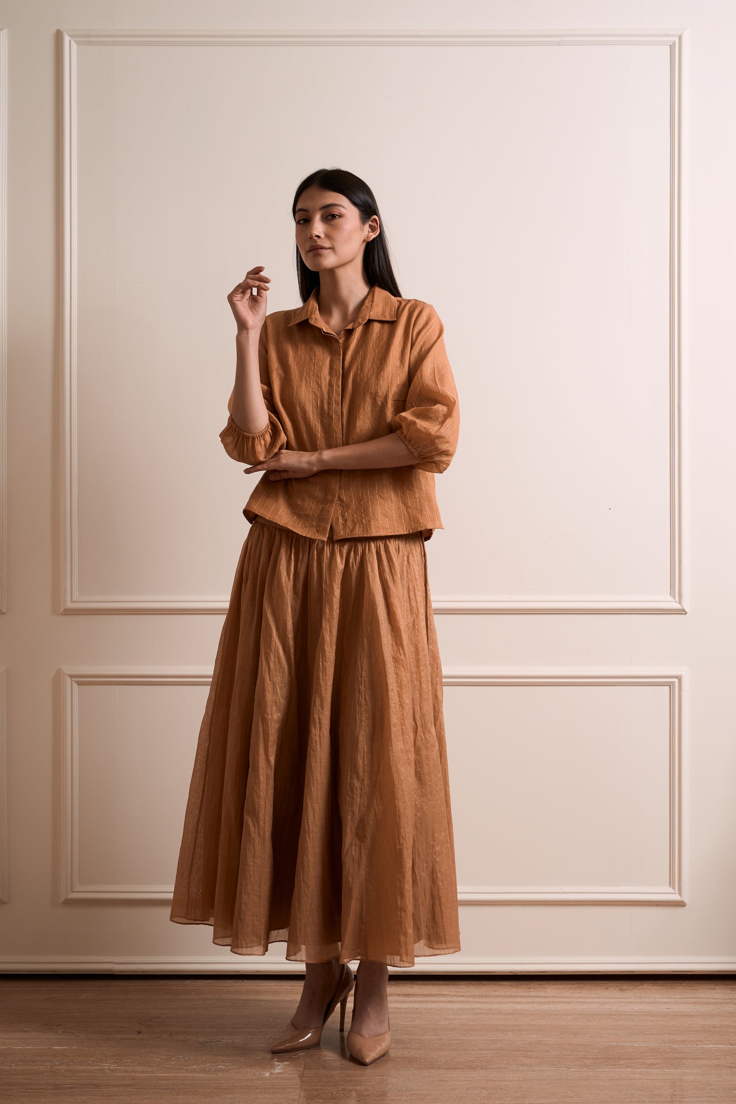 Gulmohar Gold Malmal Zari Skirt Set