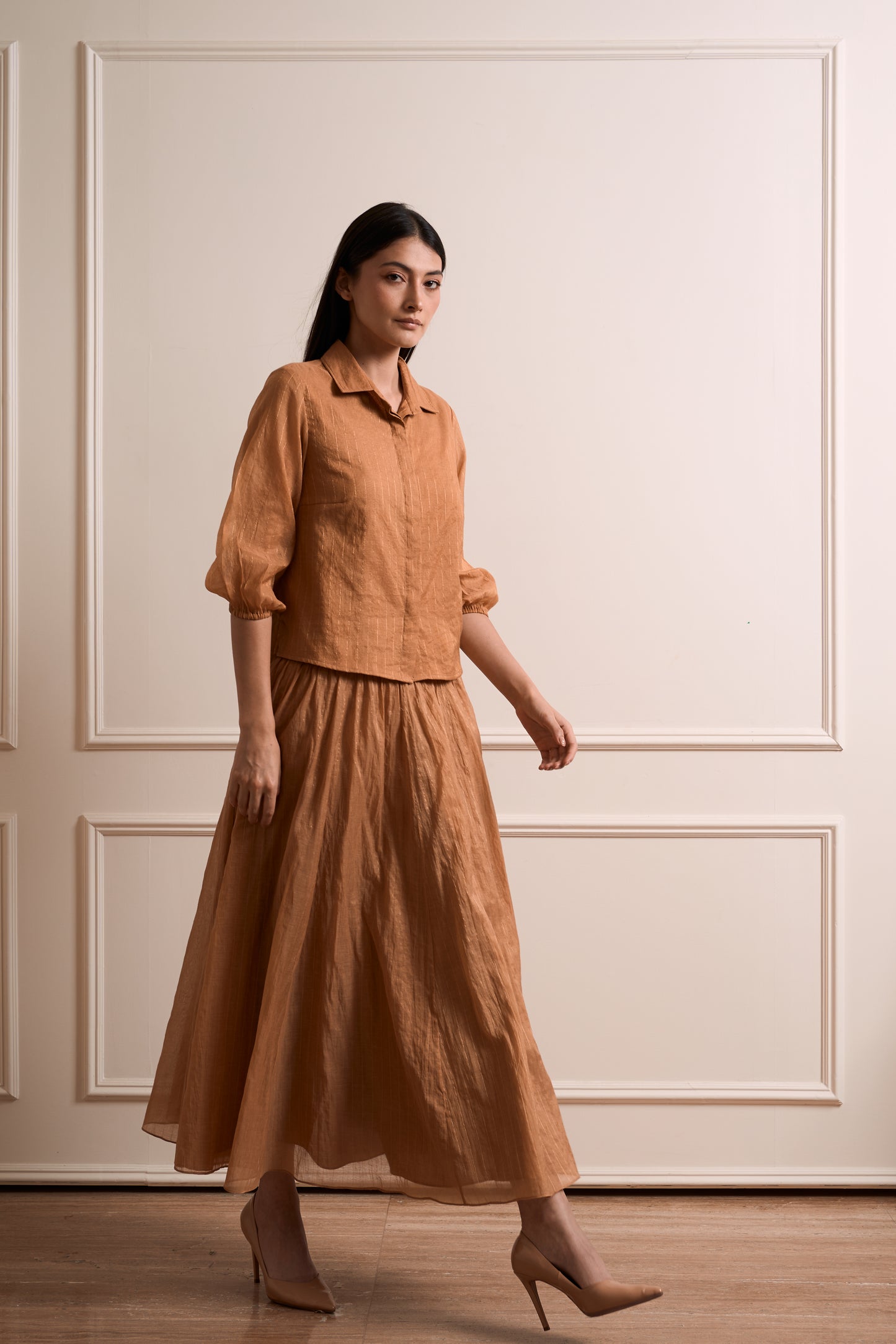 Gulmohar Gold Malmal Zari Skirt Set