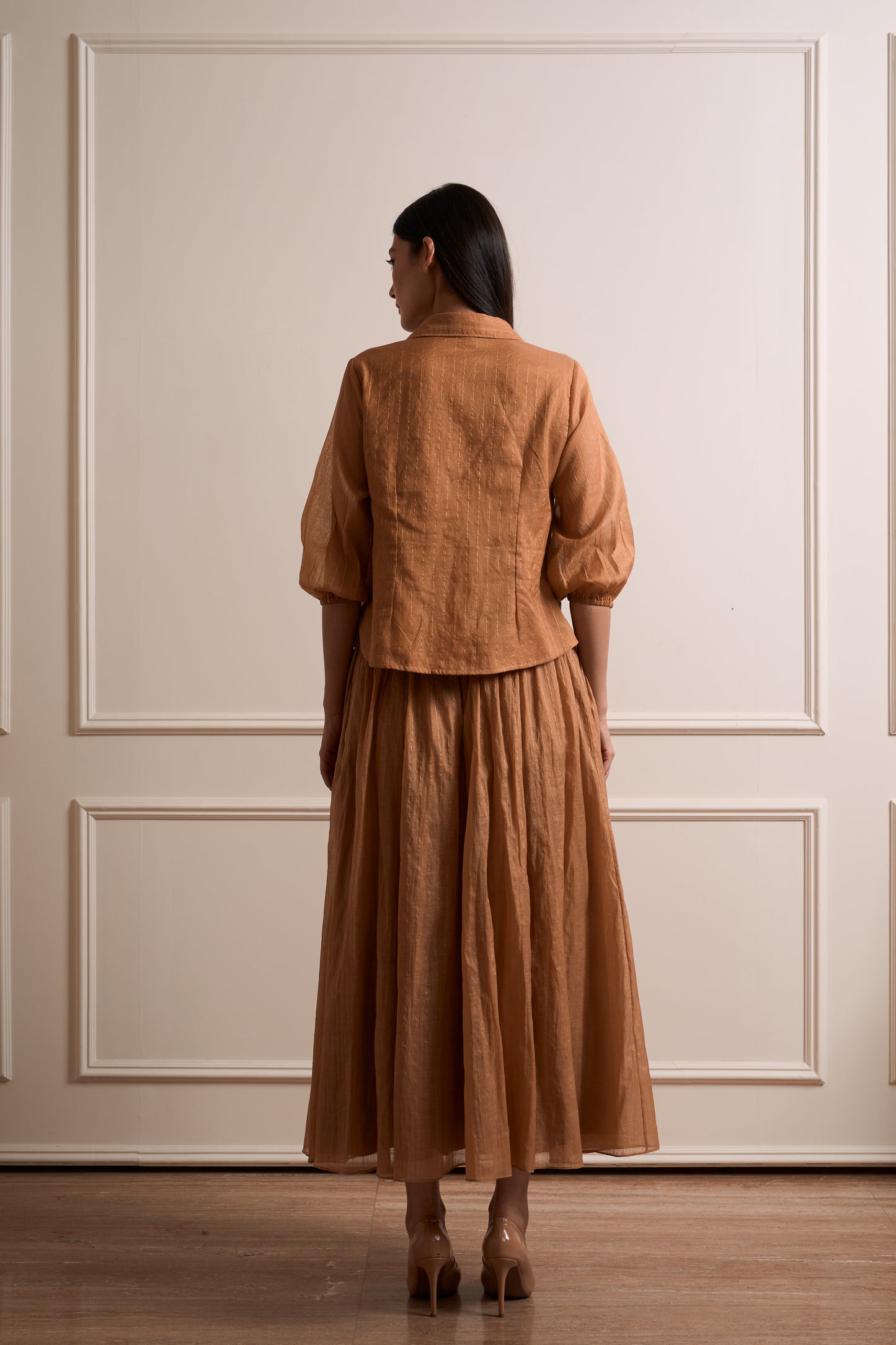 Gulmohar Gold Malmal Zari Skirt Set