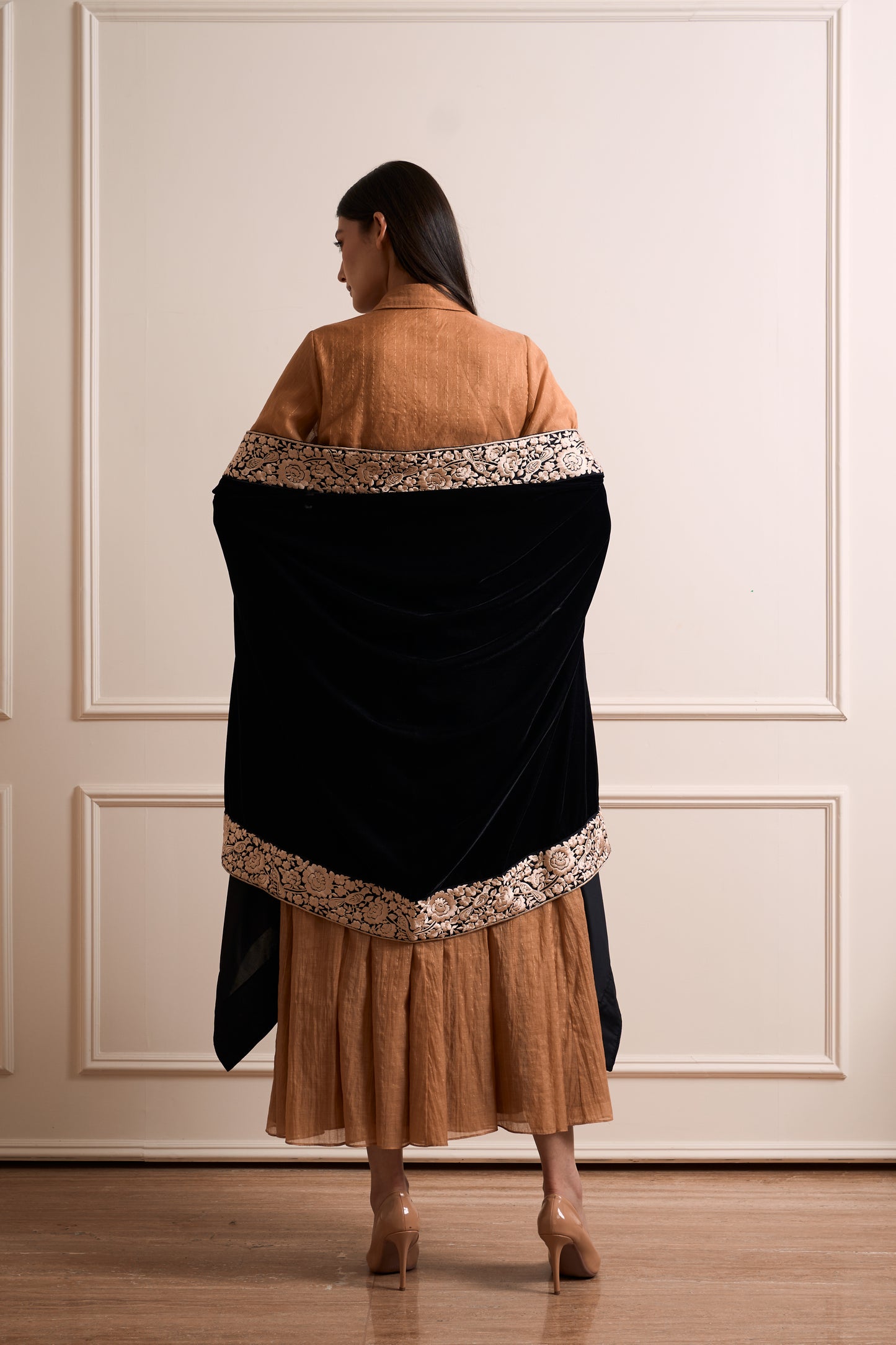 Black Parsi Gara Bird Embroidery Shrug