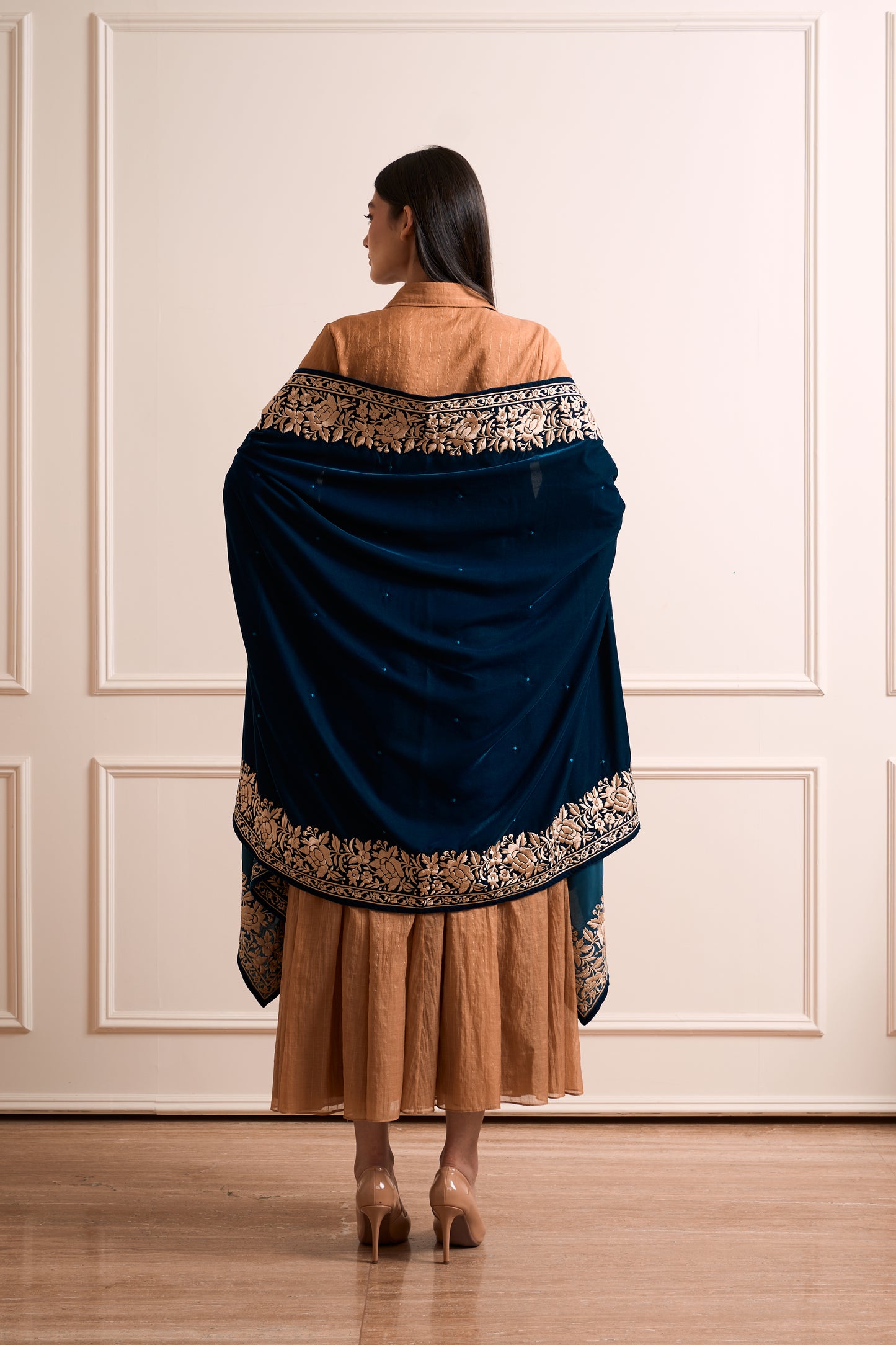 Prussian Blue Thread Embroidery Shrug