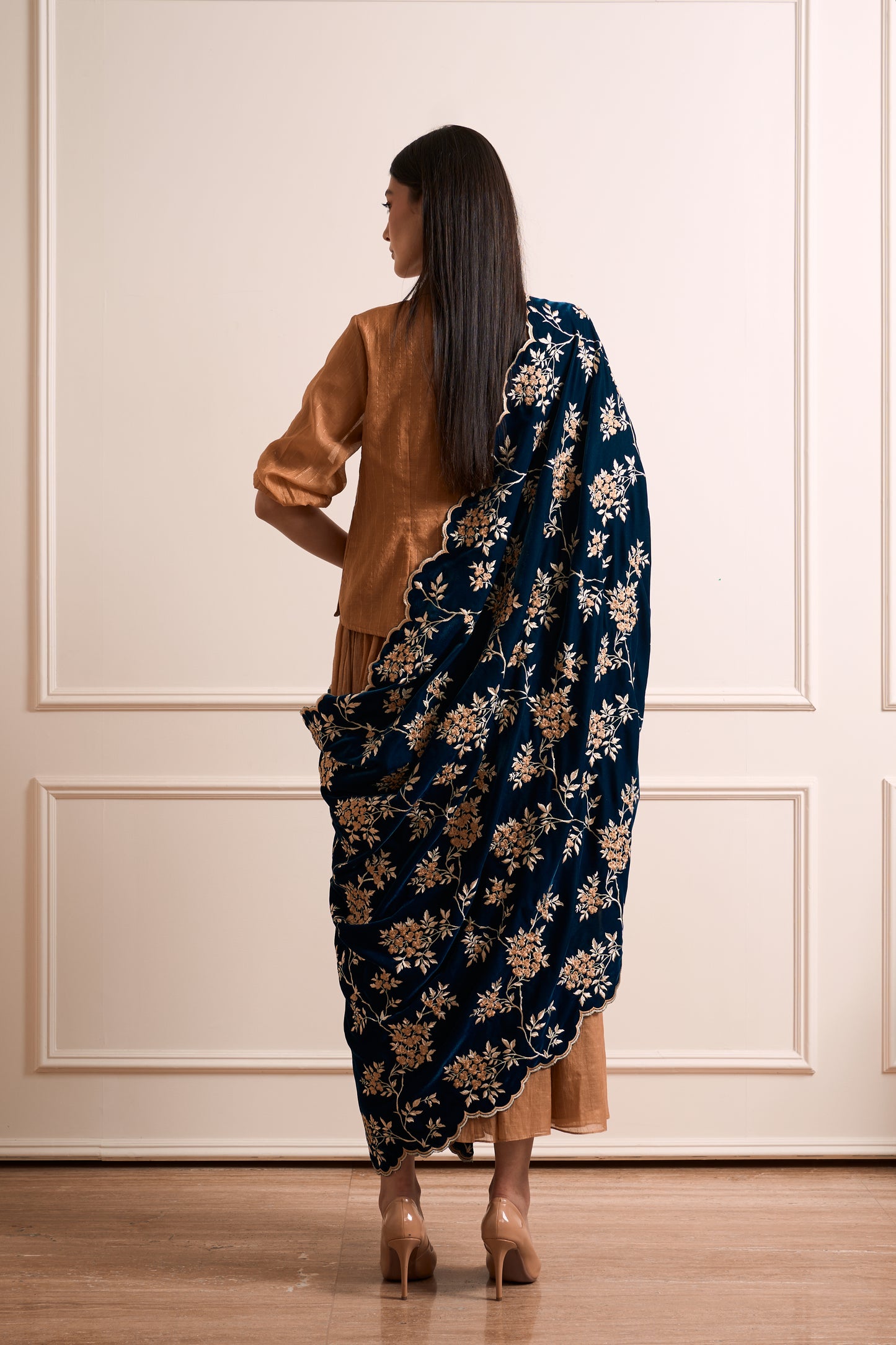 Deep Green Zari Embroidered Stole