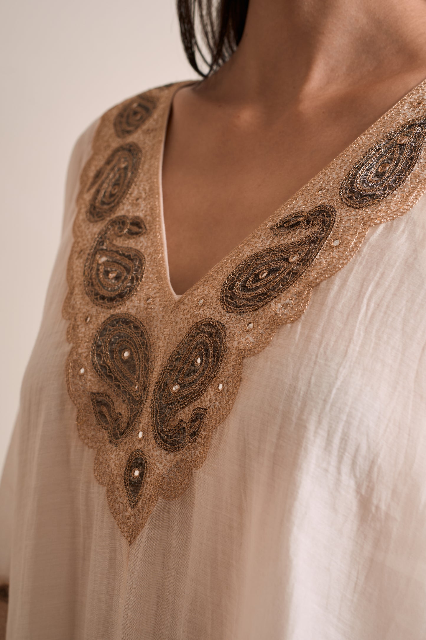 Bela Ivory Malmal Kaftan kurta Set