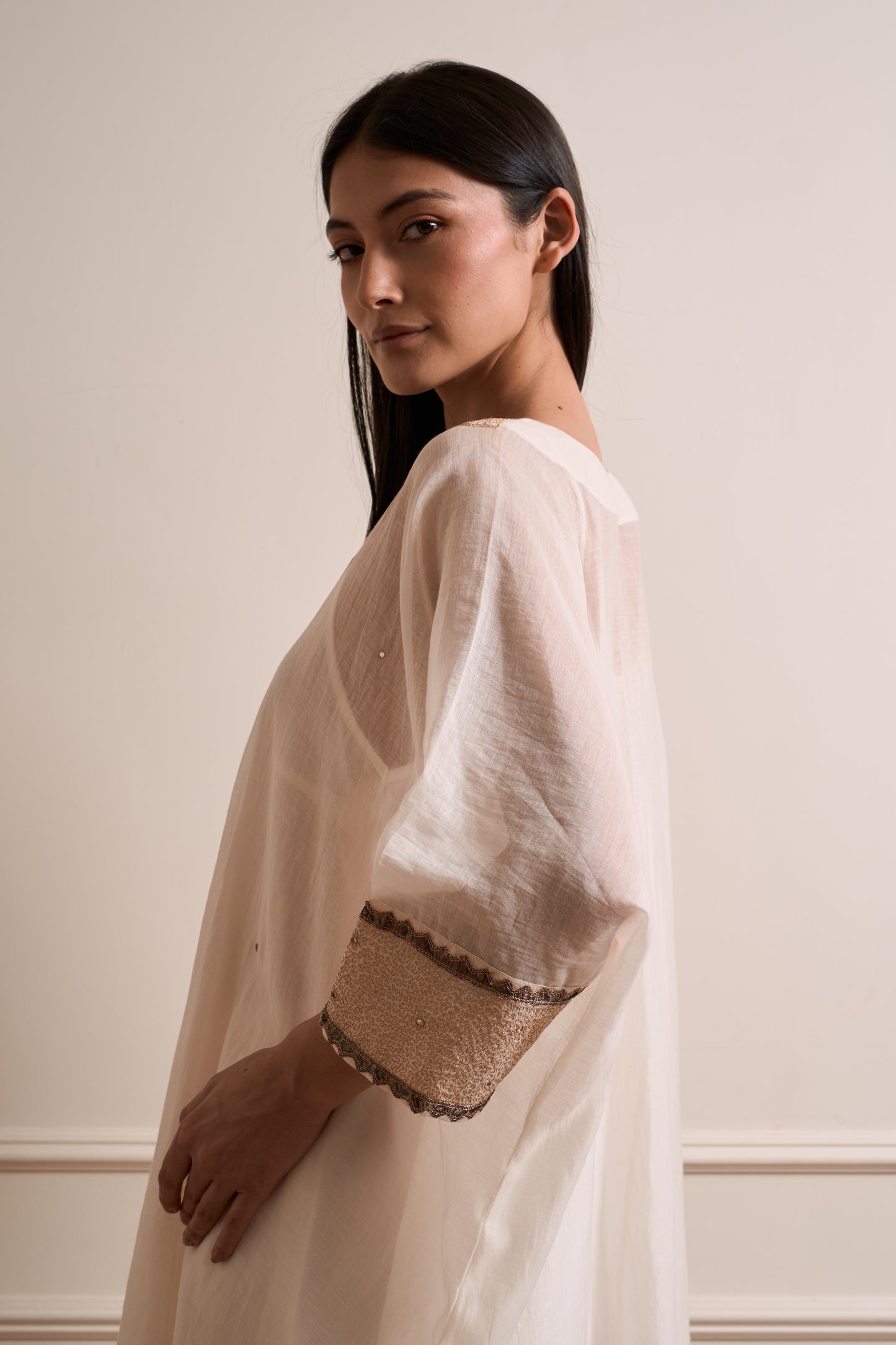 Bela Ivory Malmal Kaftan kurta Set