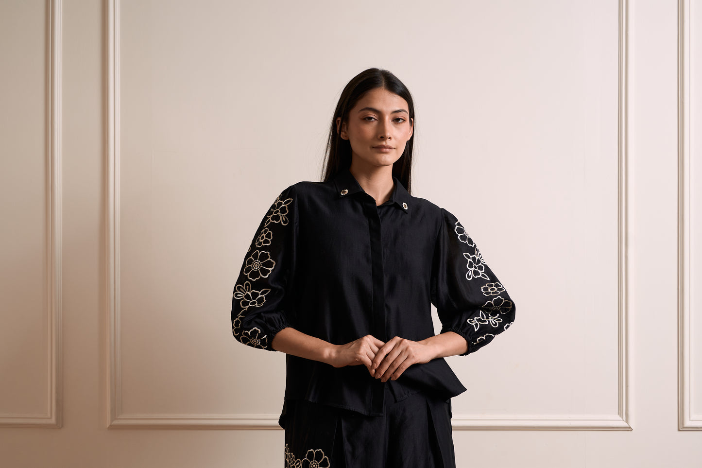 Petunia Black Pure Silk Chanderi Embroidered Indo Western Coord Set