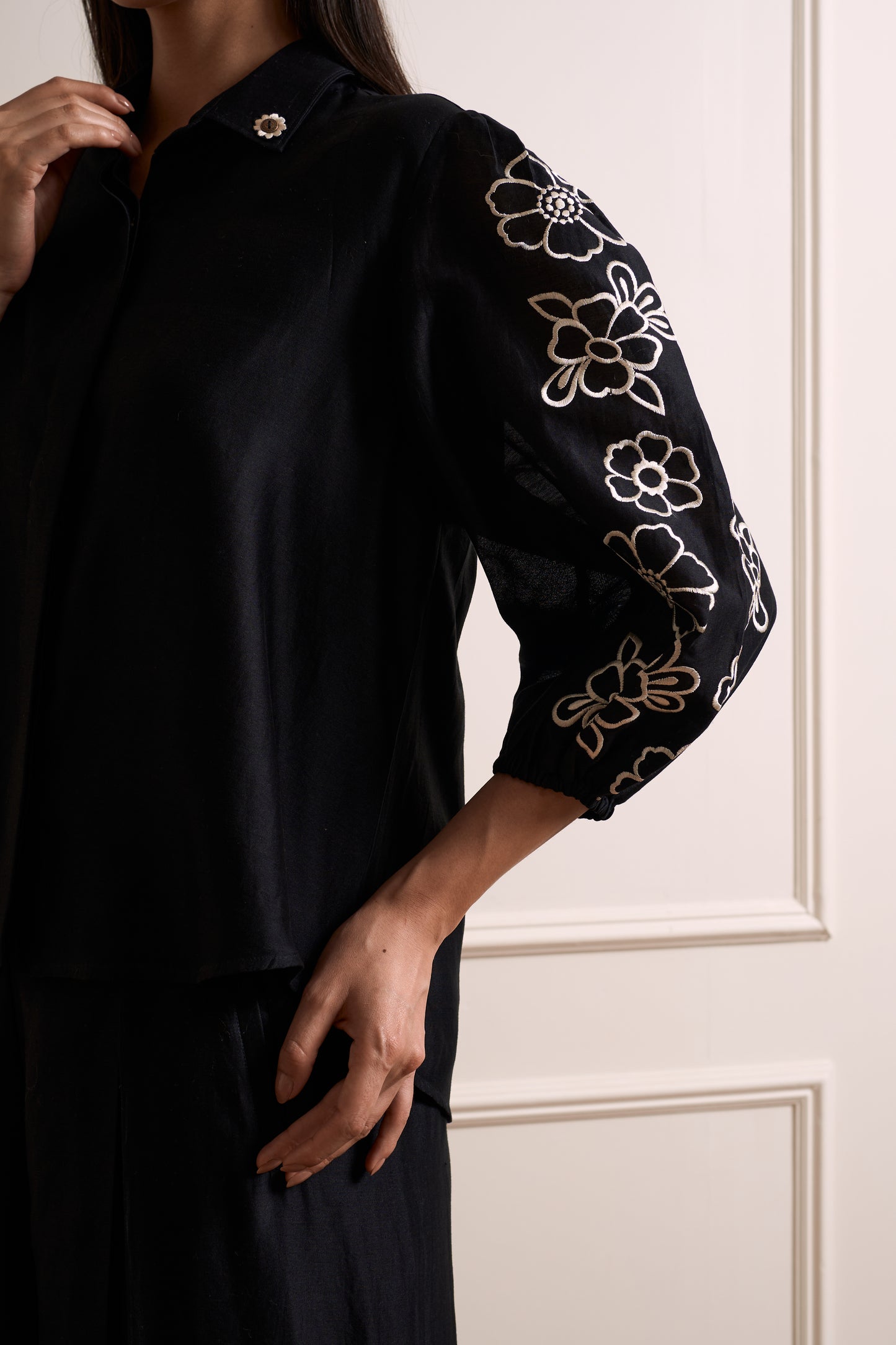 Petunia Black Pure Silk Chanderi Embroidered Indo Western Coord Set
