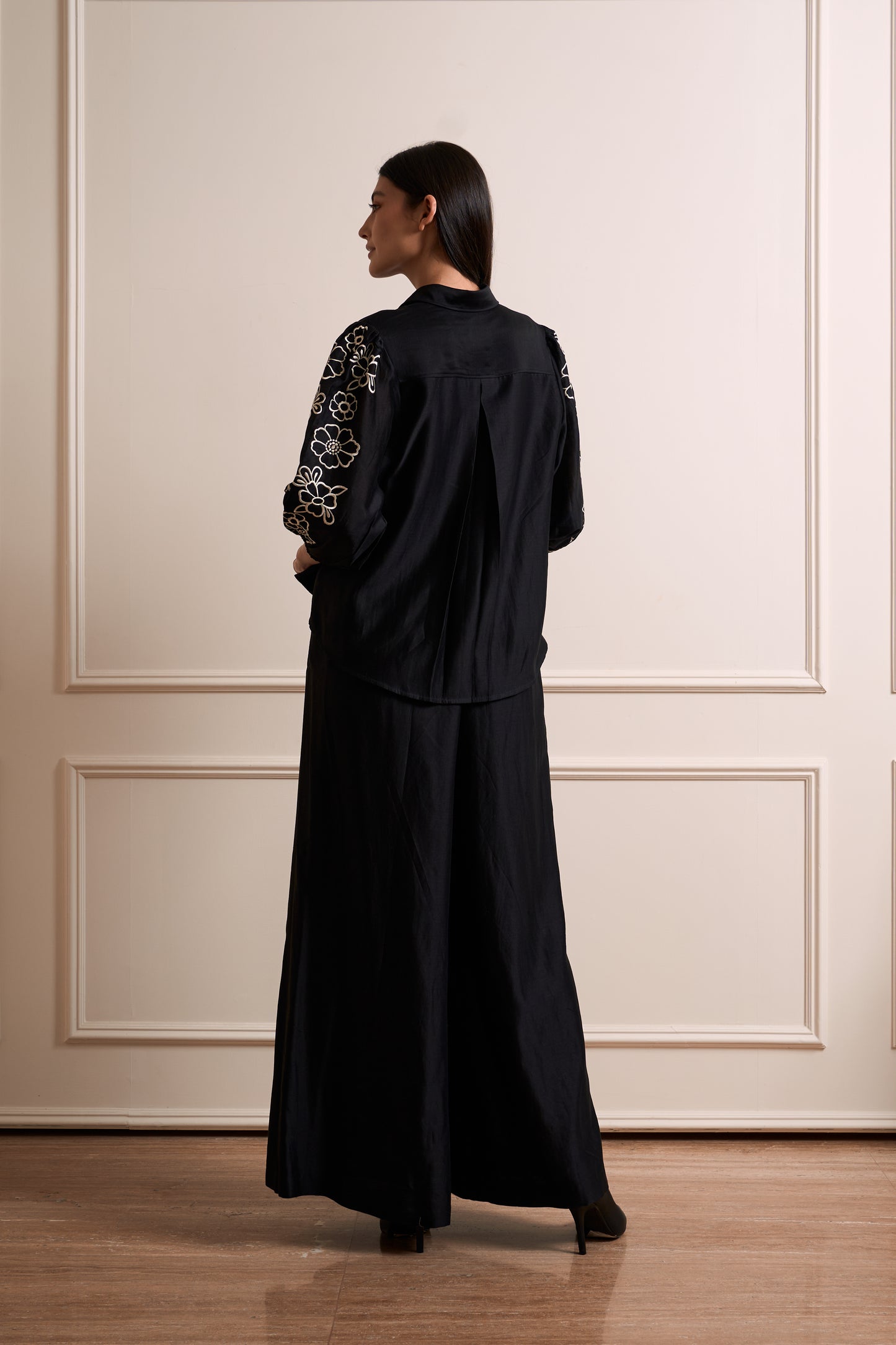Petunia Black Pure Silk Chanderi Embroidered Indo Western Coord Set