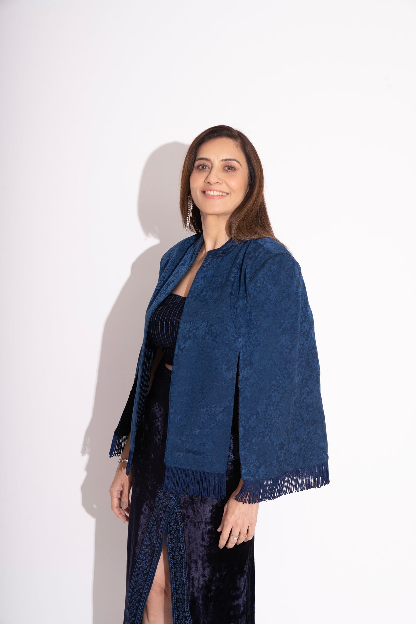 Reversible Navy Blue Makhmal Embroidered Jacket with Pure Silk Crepe