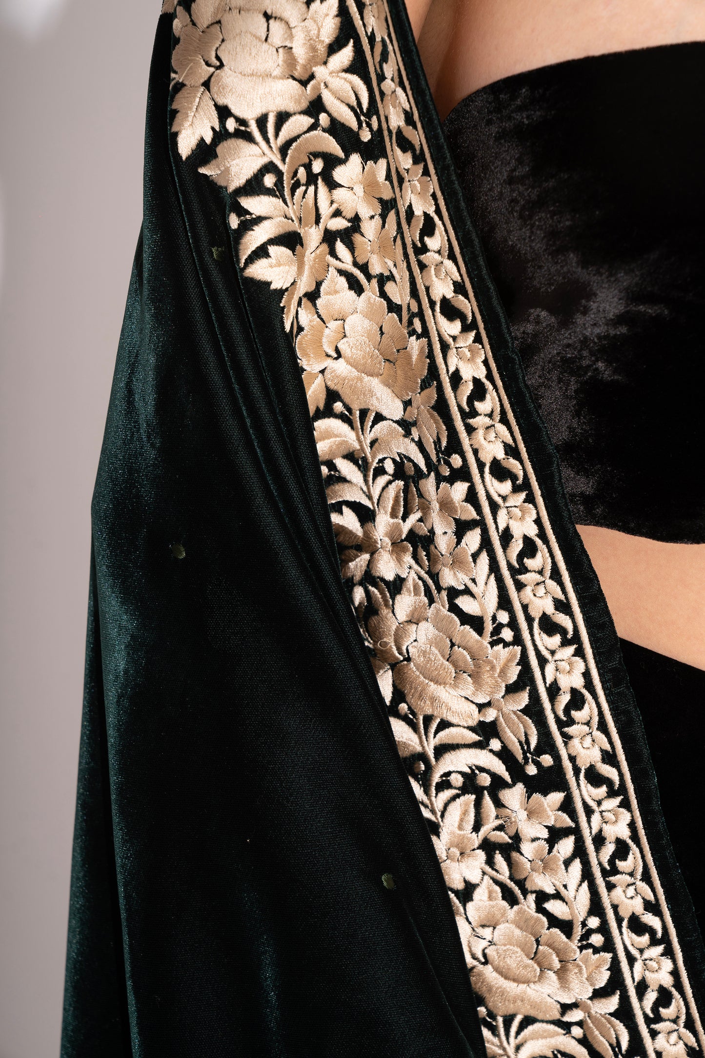 Deep Green Velvet Shrug with Embroidery