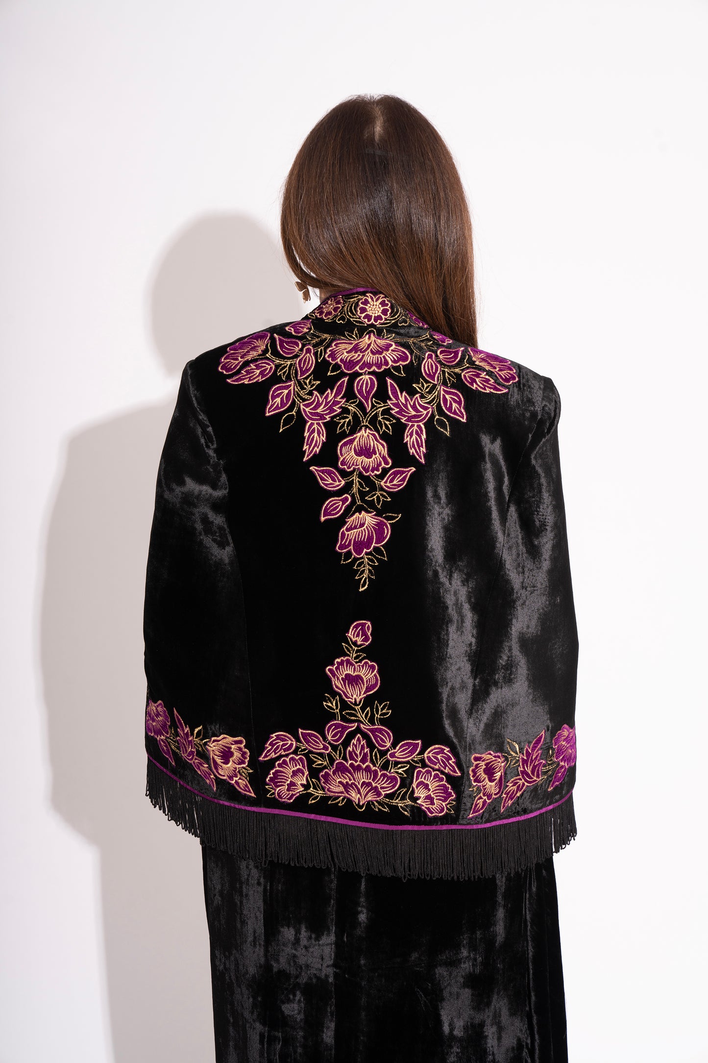 Reversible Black Silk Velvet Applique Jacket