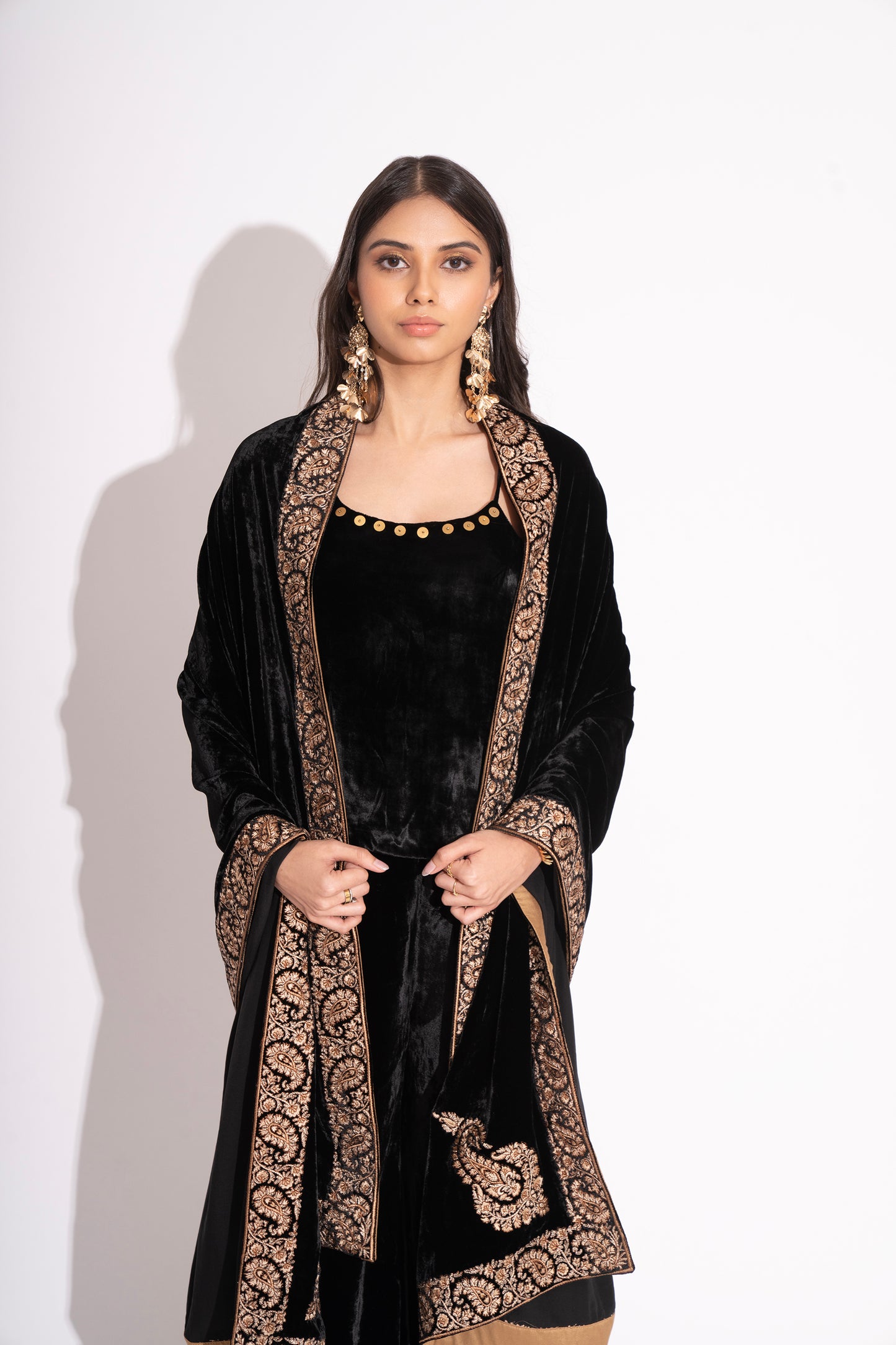 Black Silk Velvet Kashmiri Embroidery Stole