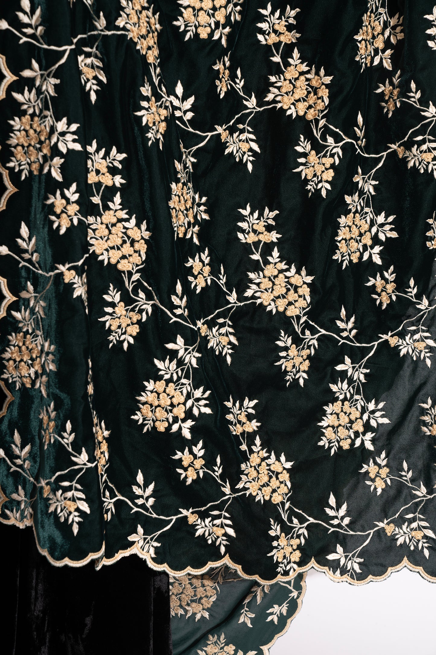 Deep Green Thread Embroidery Velvet Stole