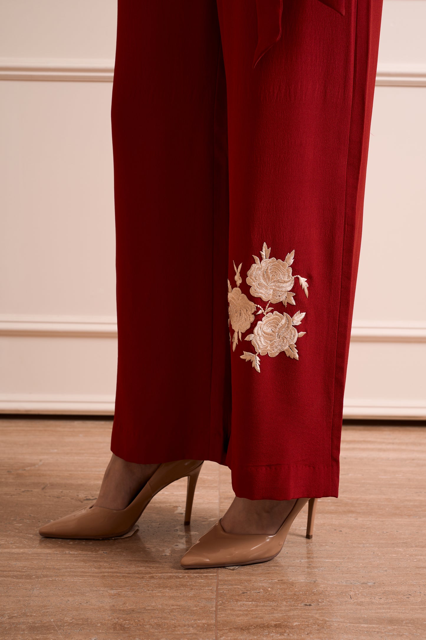 NOOR Red Pure Silk Crepe Wrapped Blazer with Straight Pants