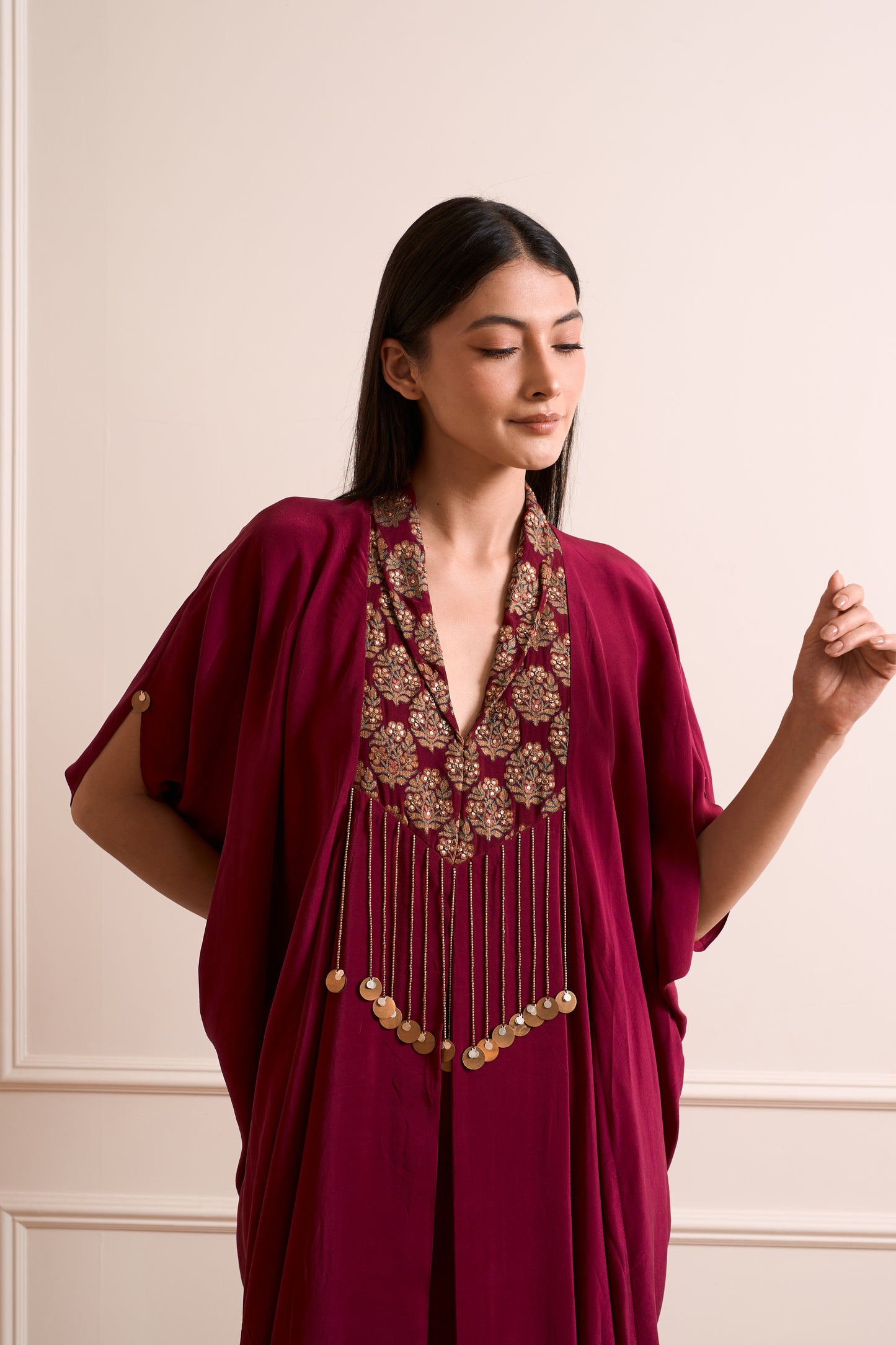 Rajnigandha Wine Kaftan Gown