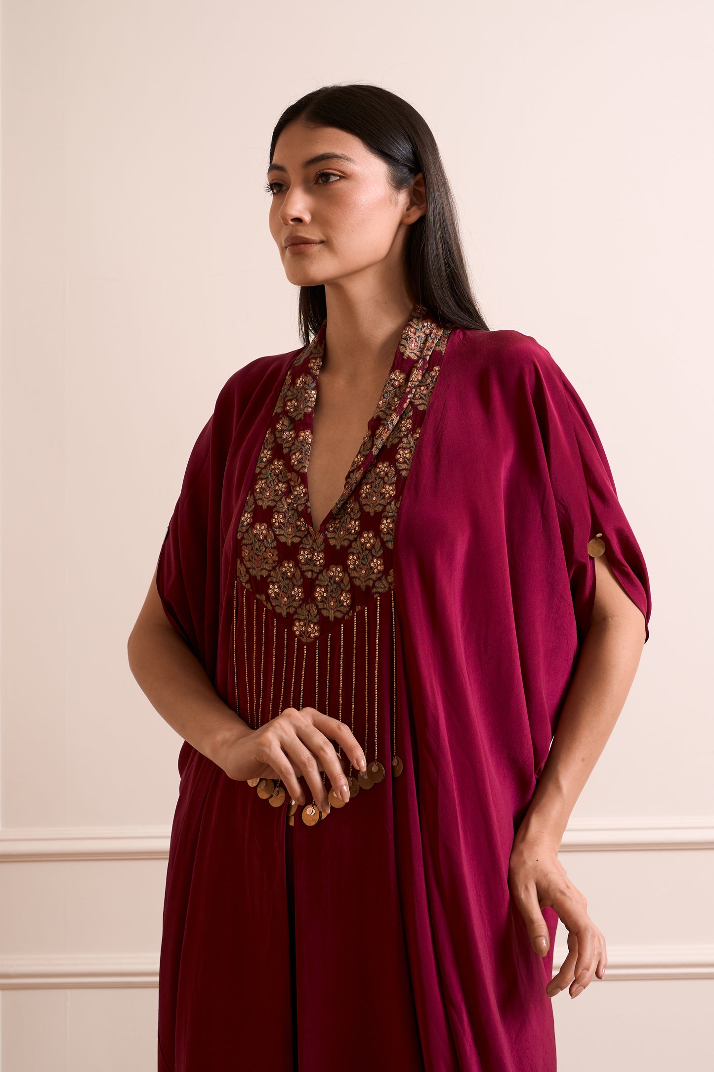 Rajnigandha Wine Kaftan Gown