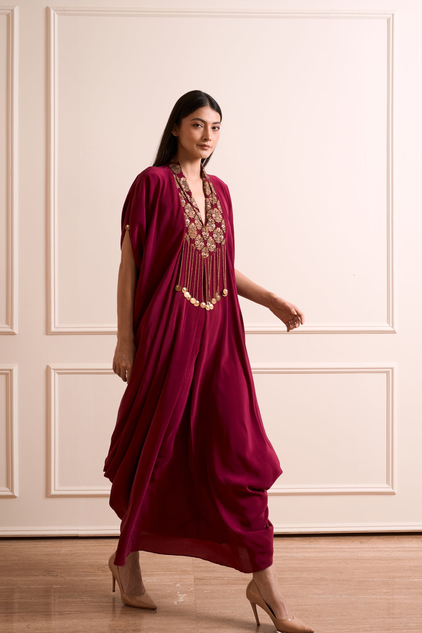 Rajnigandha Wine Kaftan Gown