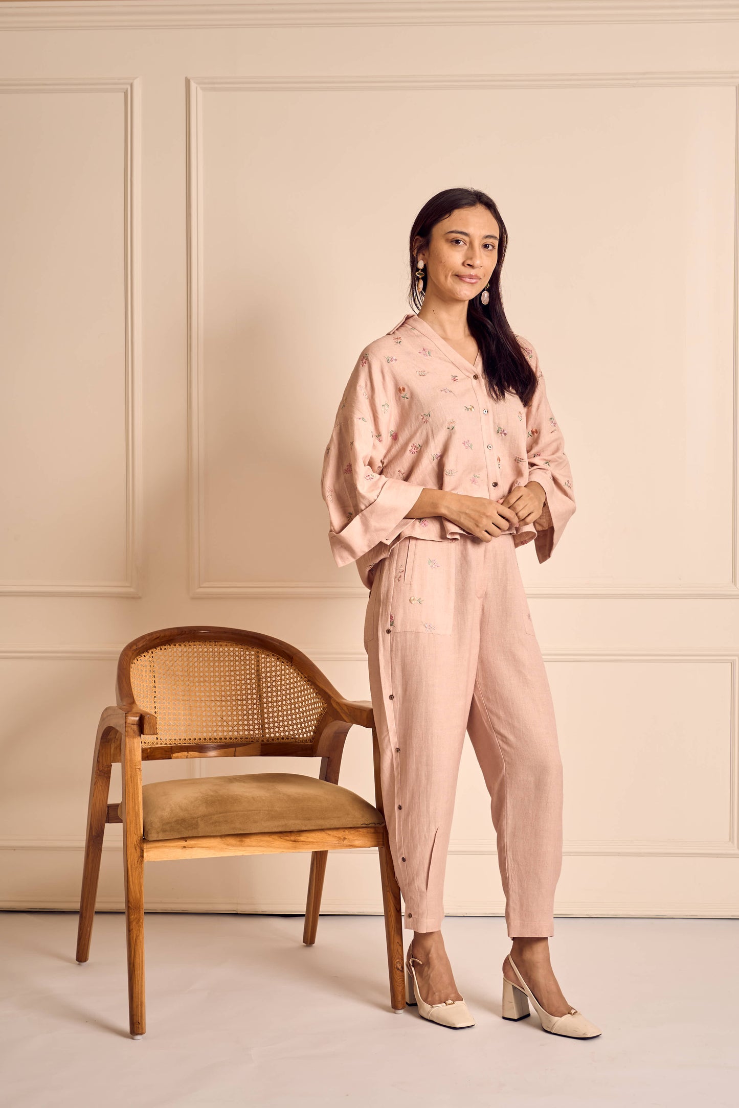 MEADOW MUSE PINK LINEN Ditsy embroidered Coord set