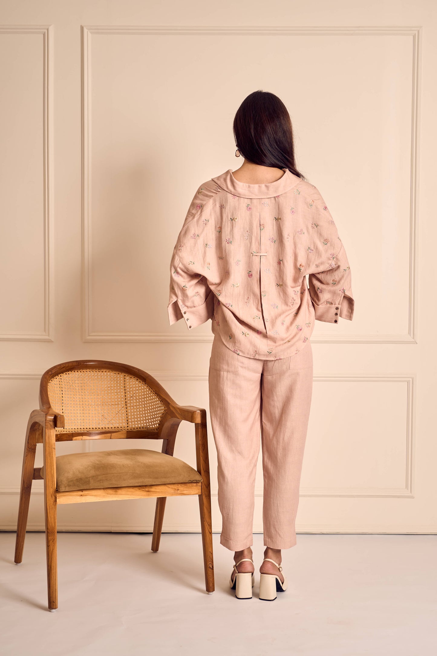 MEADOW MUSE PINK LINEN Ditsy embroidered Coord set