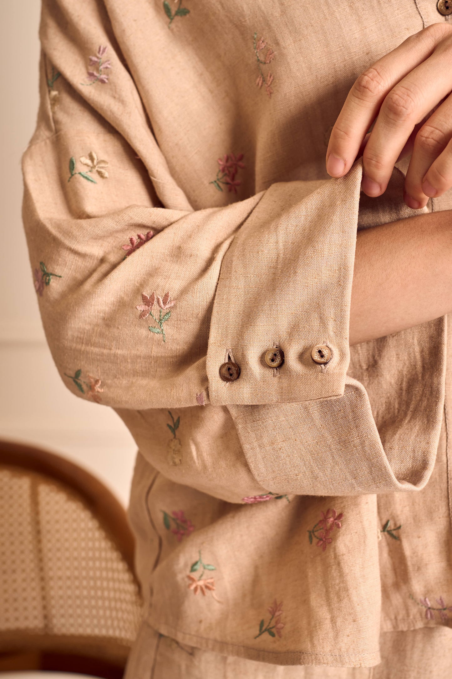 MEADOW MUSE NUDE Ditsy flower embroirdered Coord Shirt